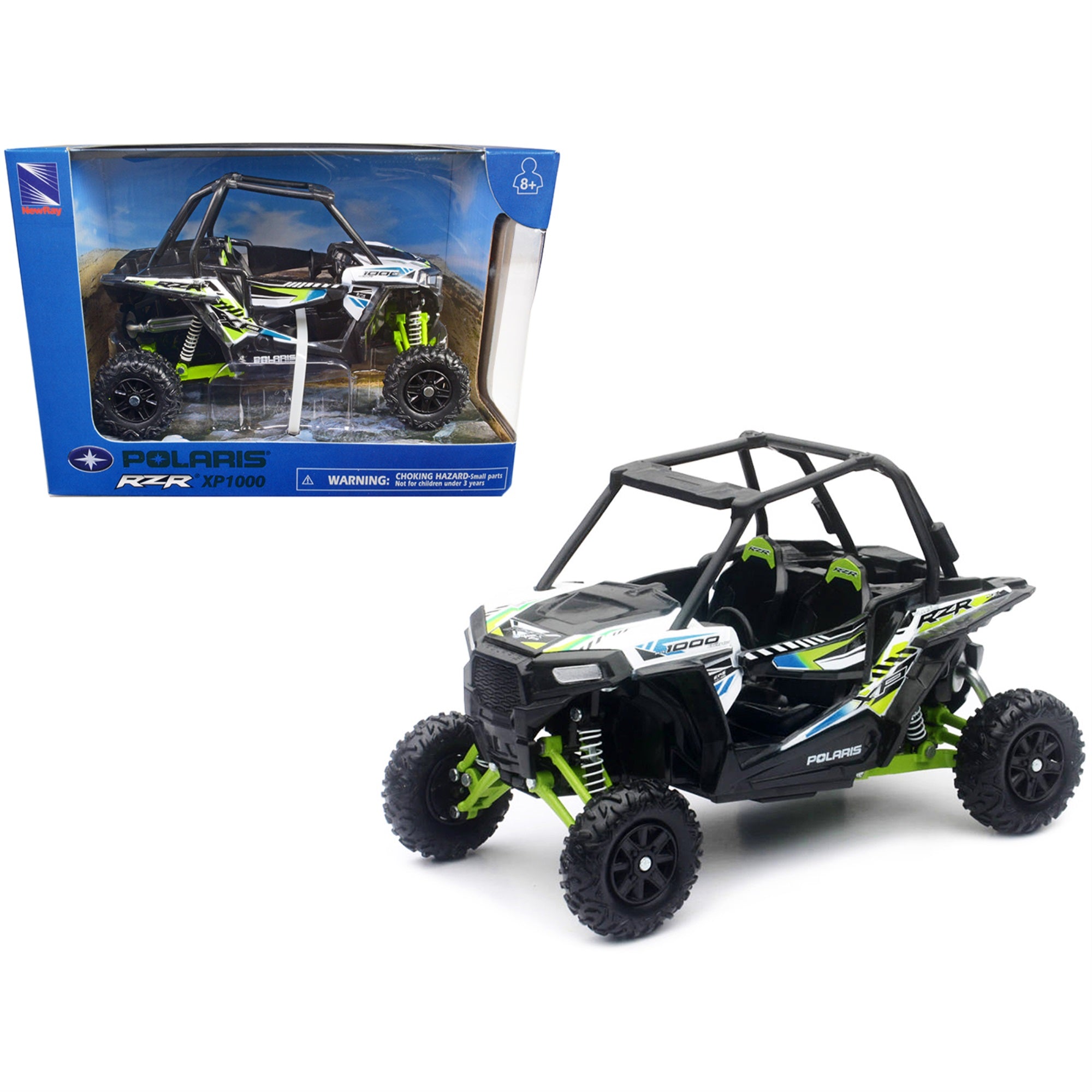 Polaris Rzr Xp 1000 Dune Buggy White Lightning And Bright Green 1/18 Diecast Model By New Ray