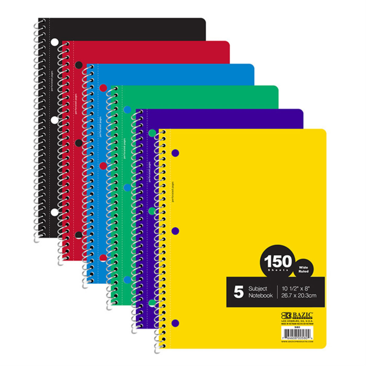 Bazic W/R 150 Ct. 5-Subject Spiral Notebook