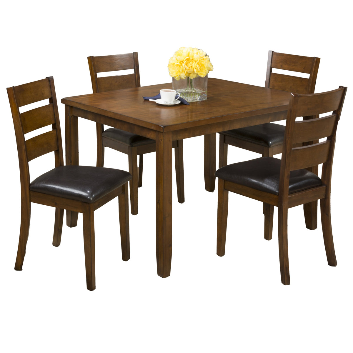 Rustic Brown Five Piece Dining Set - Table With Four Faux Leather Chairs