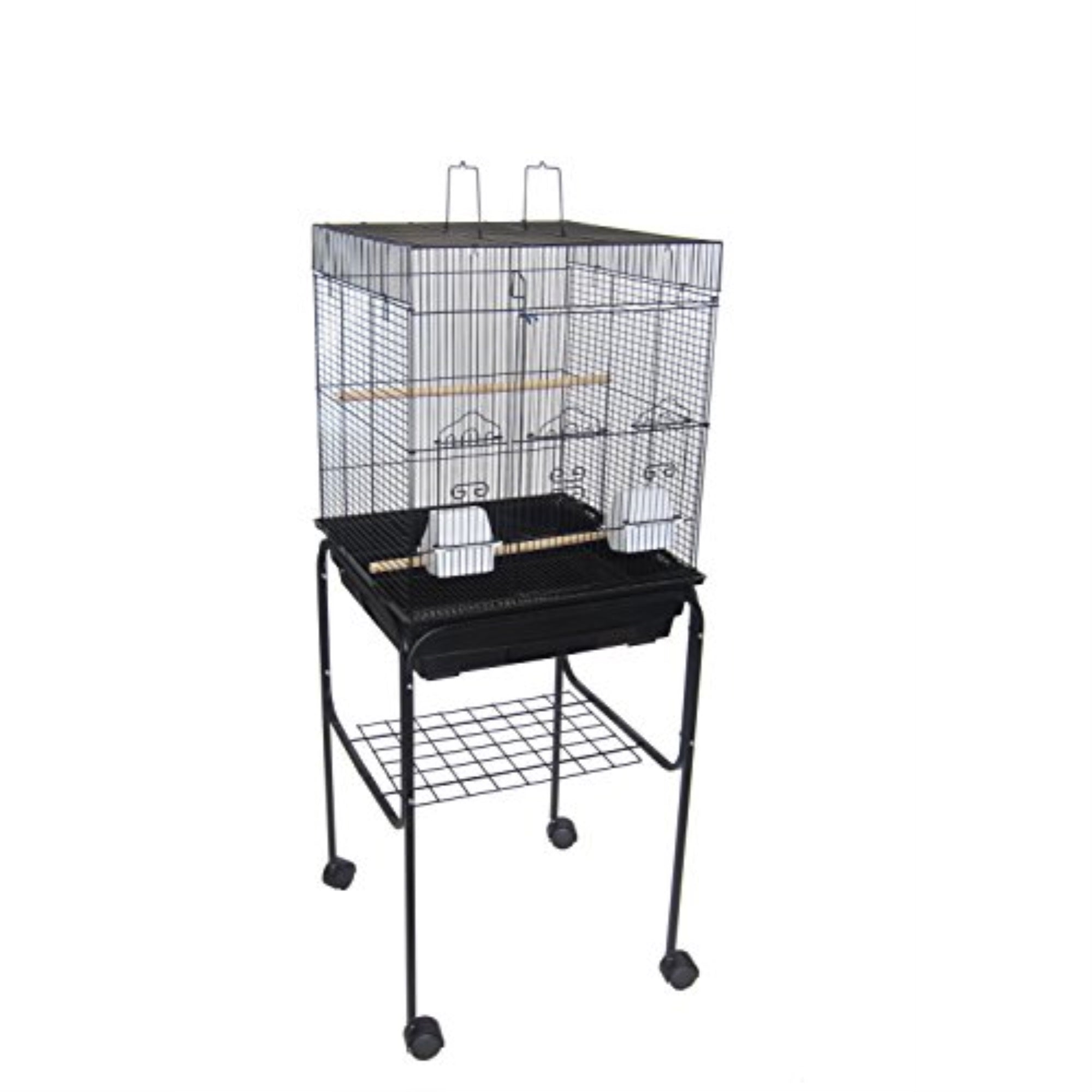 5924 3/8' Bar Spacing Flat Top Small Bird Cage With Stand - 18'X18' In Black