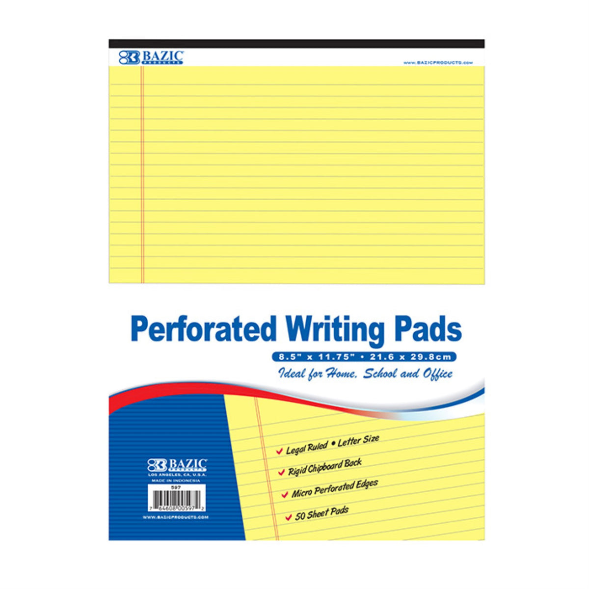 Bazic 50 Ct. 8.5' X 11.75' Canary Perforated Writing Pads