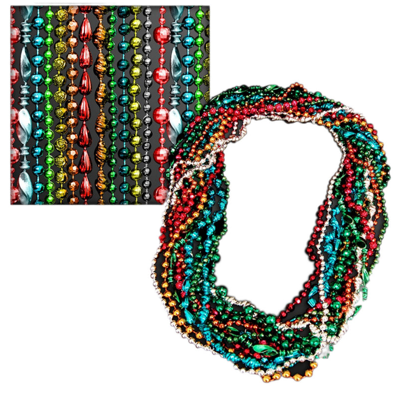 Assorted Style and Color Mardi Gras Bead Necklaces Pack of 12