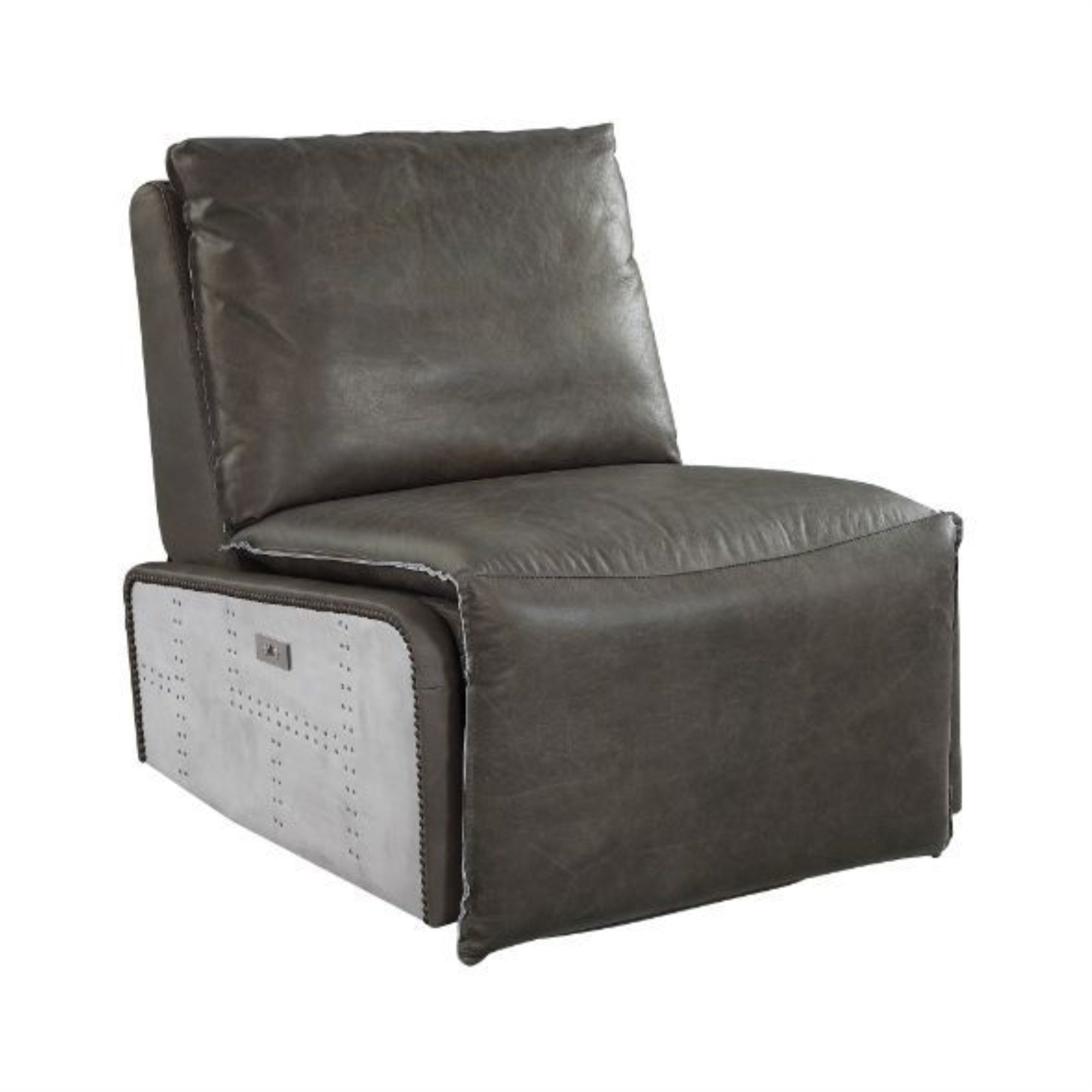Power Motion Recliner, Gray Top Grain Leather & Aluminum