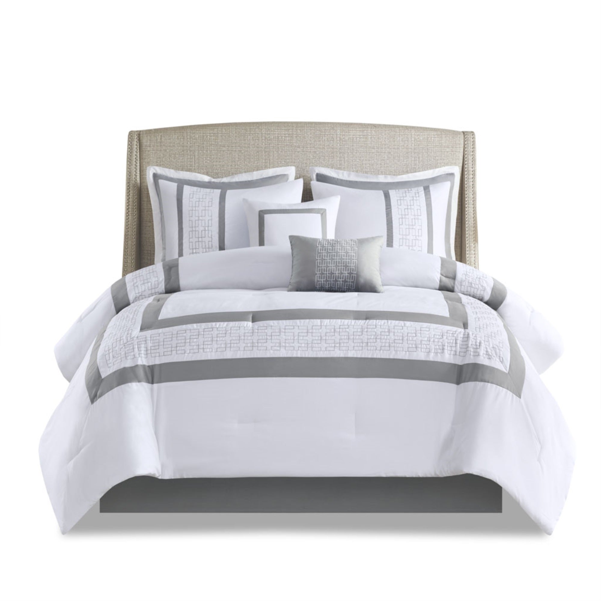 Ergode  8 Piece Embroidered Comforter Set - Hotel Style Luxury, White, Cal King Size