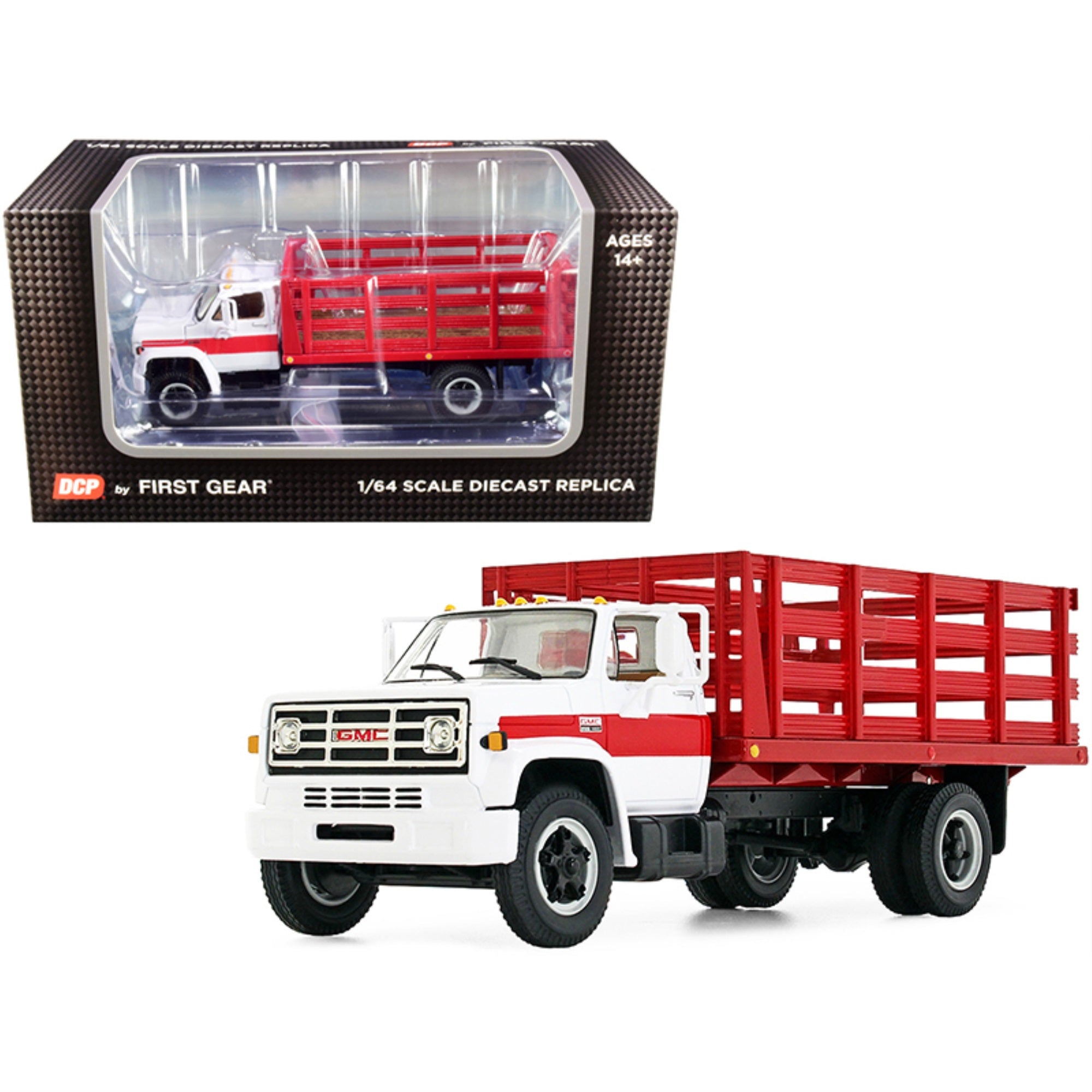 Gmc 6500 Stake Truck White And Red 1/64 Diecast Model By Dcp/First Gear