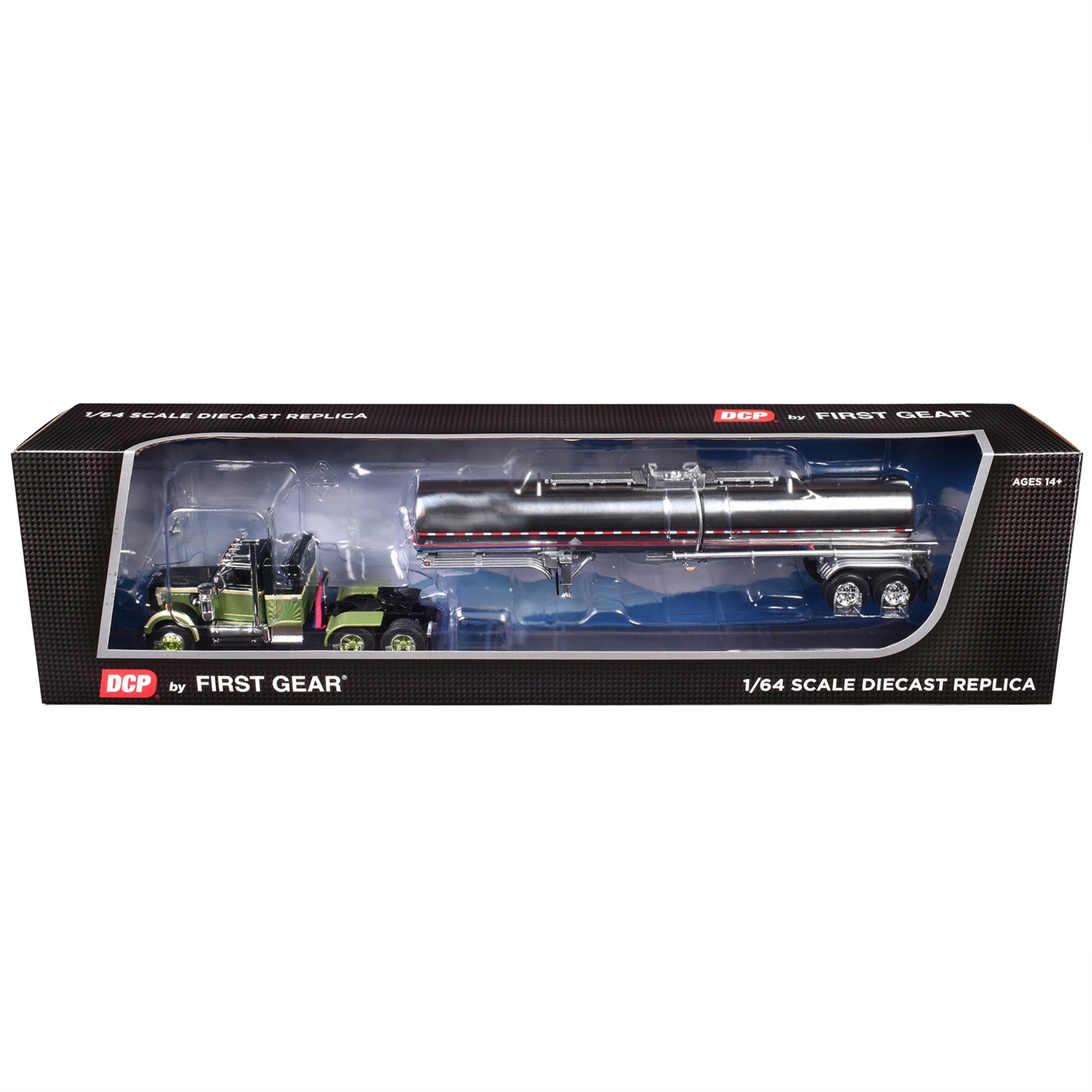 Western Star 4900 With 36' Vintage Flat Top Sleeper And Brenner Chemical Tank Trailer Olive And Dark Green Two-Tone 1/64 Diecast Model By Dcp/First Gear