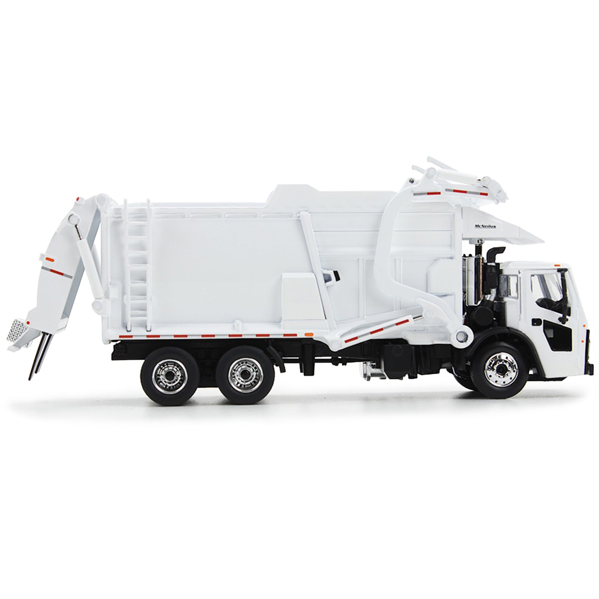 Mack Lr Refuse Garbage Truck With Mcneilus Meridian Front Loader White With Trash Bin 1/64 Diecast Model By Dcp/First Gear