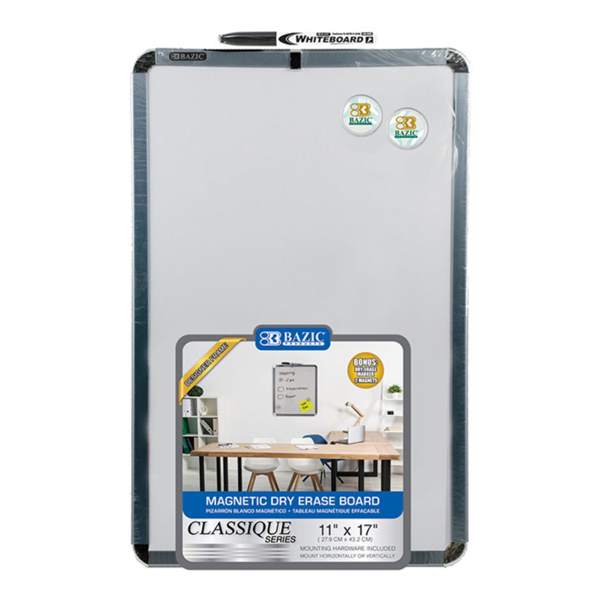 Bazic 11' X 17' Magnetic Dry Erase Board W/ Marker & 2 Magnets