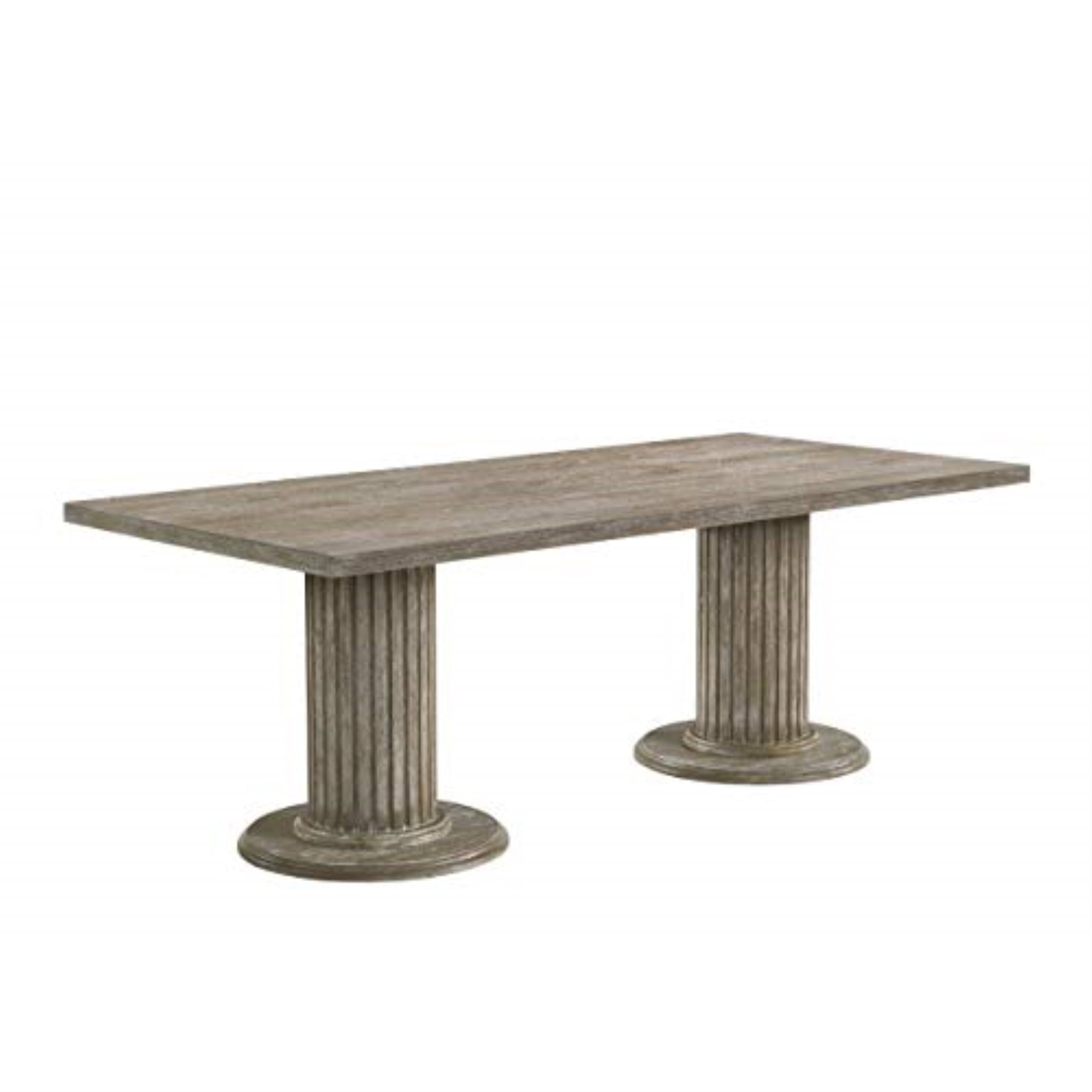 Yadlio Dining Table w/Double Pedestal Reclaimed Gray - Elegant Rectangular Wooden Top with Fluted Columns - Ideal for Sophisticated Dining Area