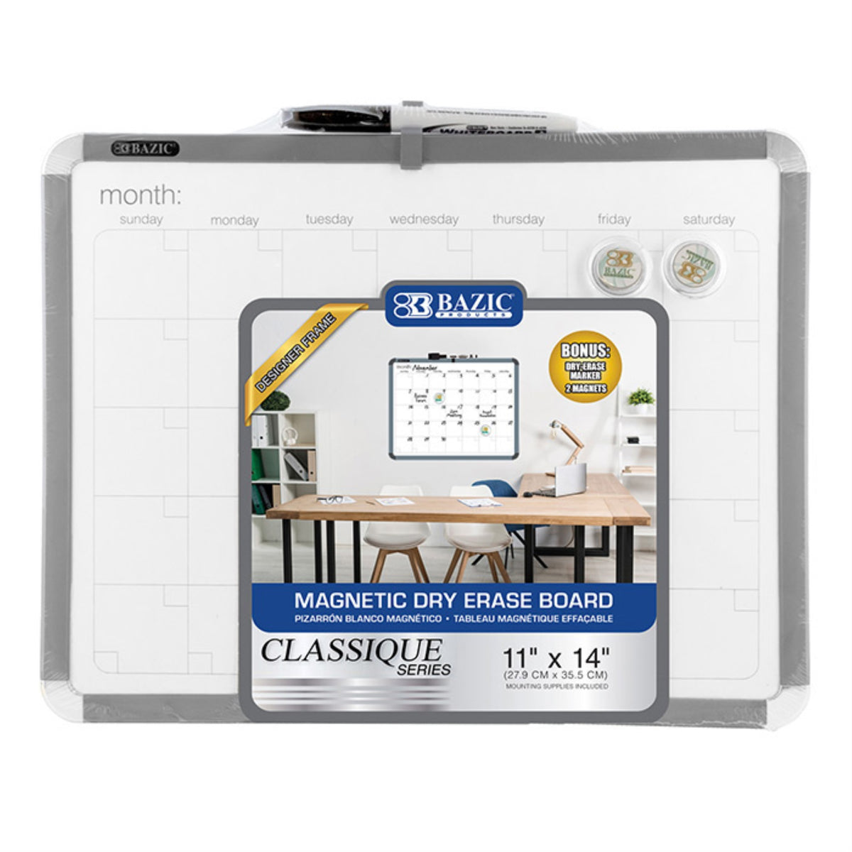 Bazic 11' X 14' Magnetic Dry Erase Calendar Board W/ Marker & 2 Magnets