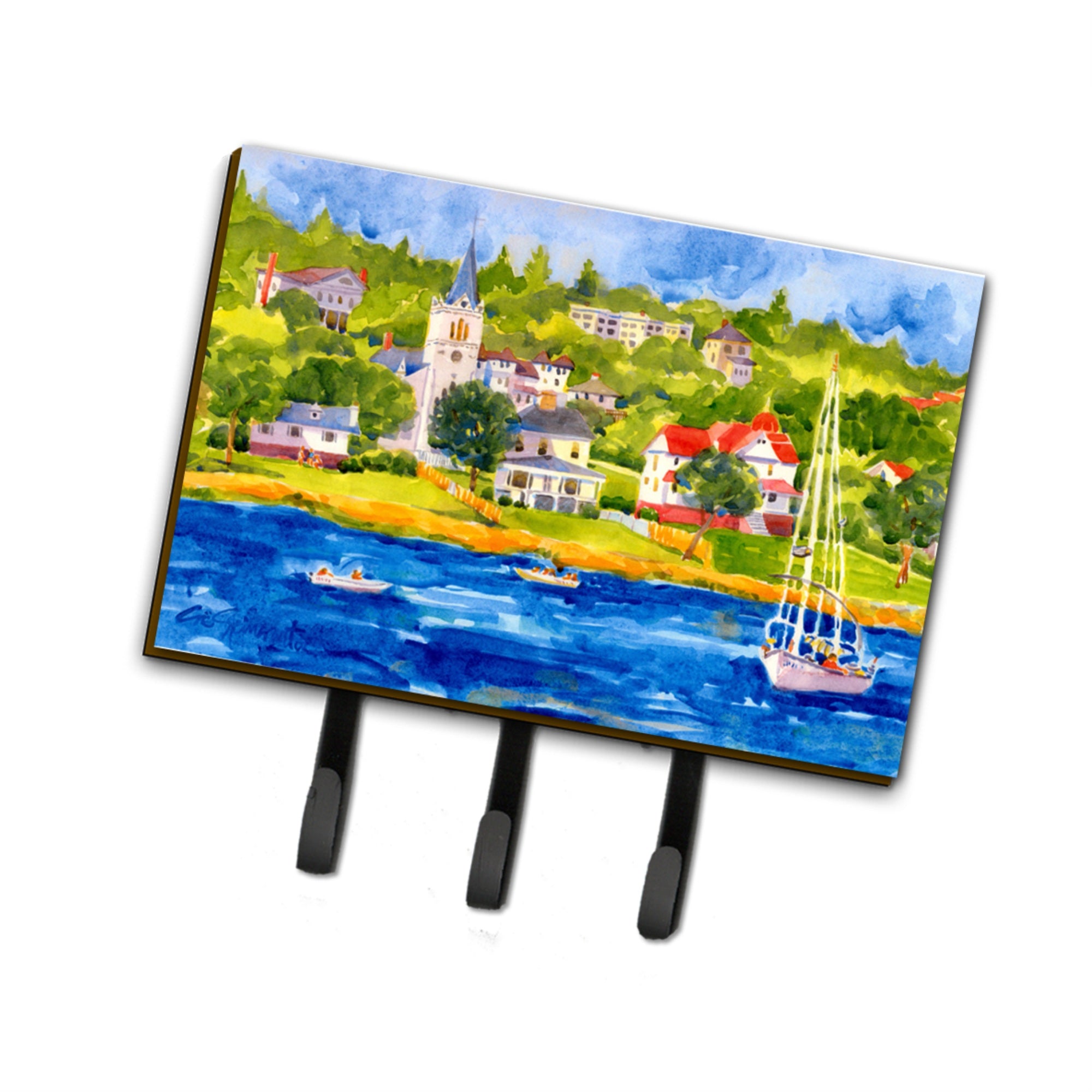Caroline'S Treasures 6031Th68 Harbor Scene With Sailboat Leash Holder Or Key Hook, Large, Multicolor