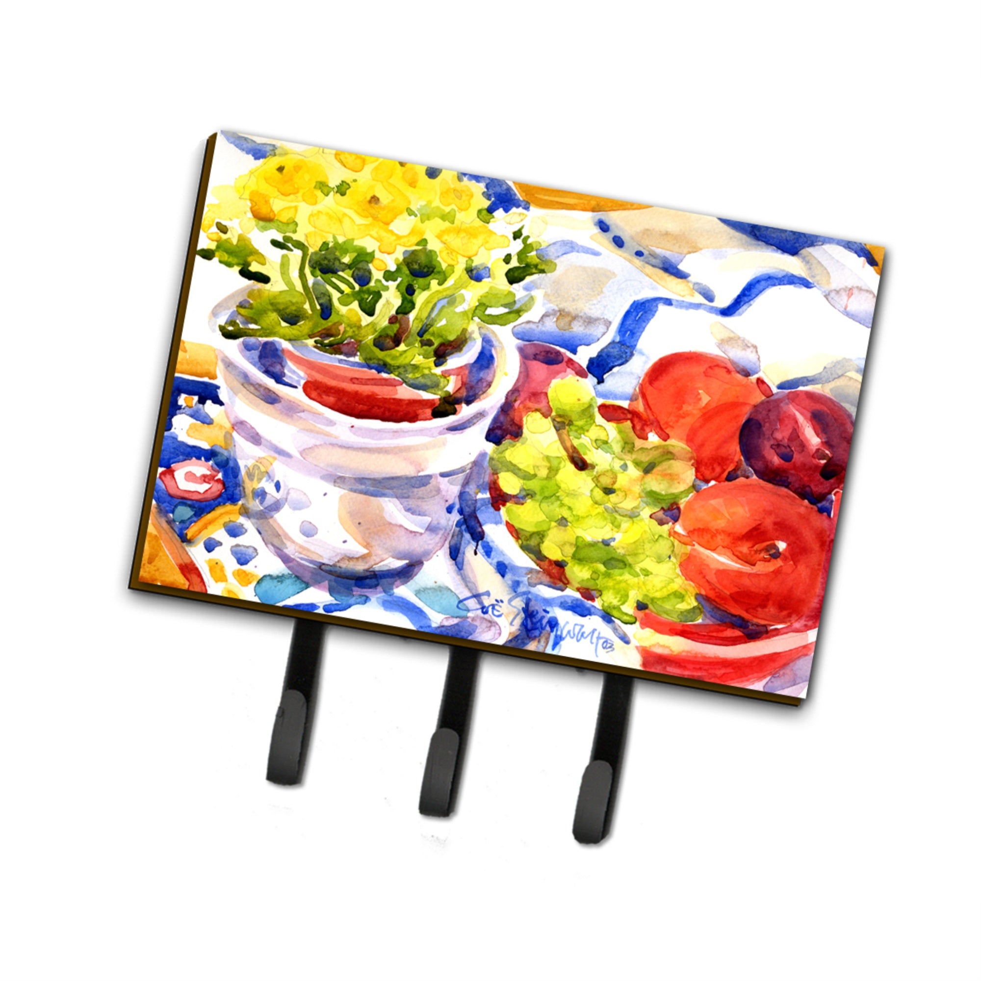 Caroline'S Treasures 6037Th68 Apples, Plums And Grapes With Flowers Leash Holder Or Key Hook, Large, Multicolor
