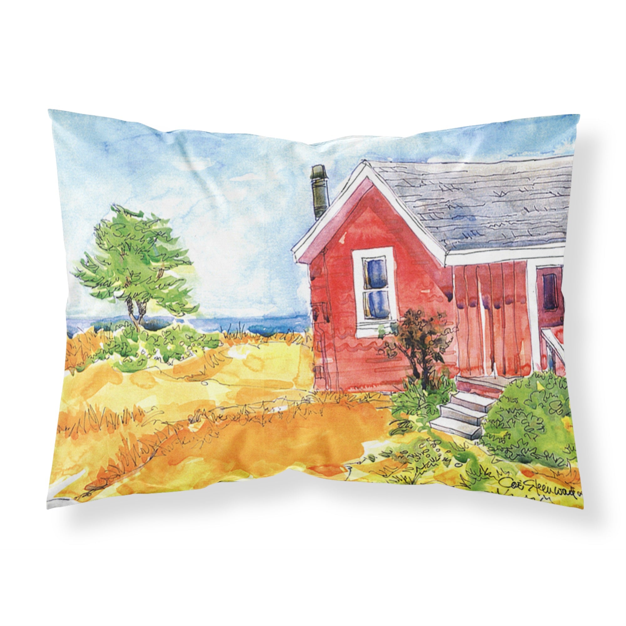 Caroline'S Treasures 6041Pillowcase Old Red Cottage At The Lake Beach Moisture Wicking Fabric Standard Pillowcase, Large, Mult