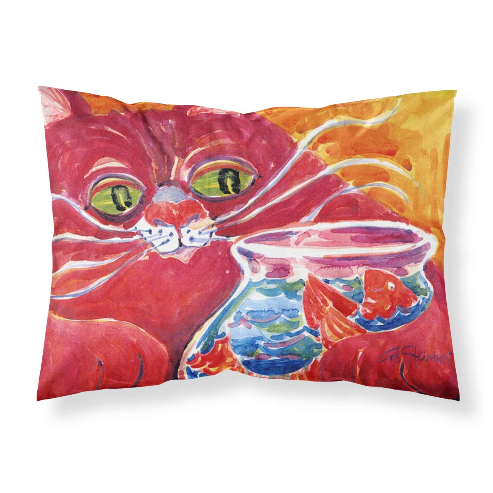 Caroline'S Treasures 6048Pillowcase Big Red Cat At The Fishbowl Moisture Wicking Fabric Standard Pillowcase, Large, Multicolor