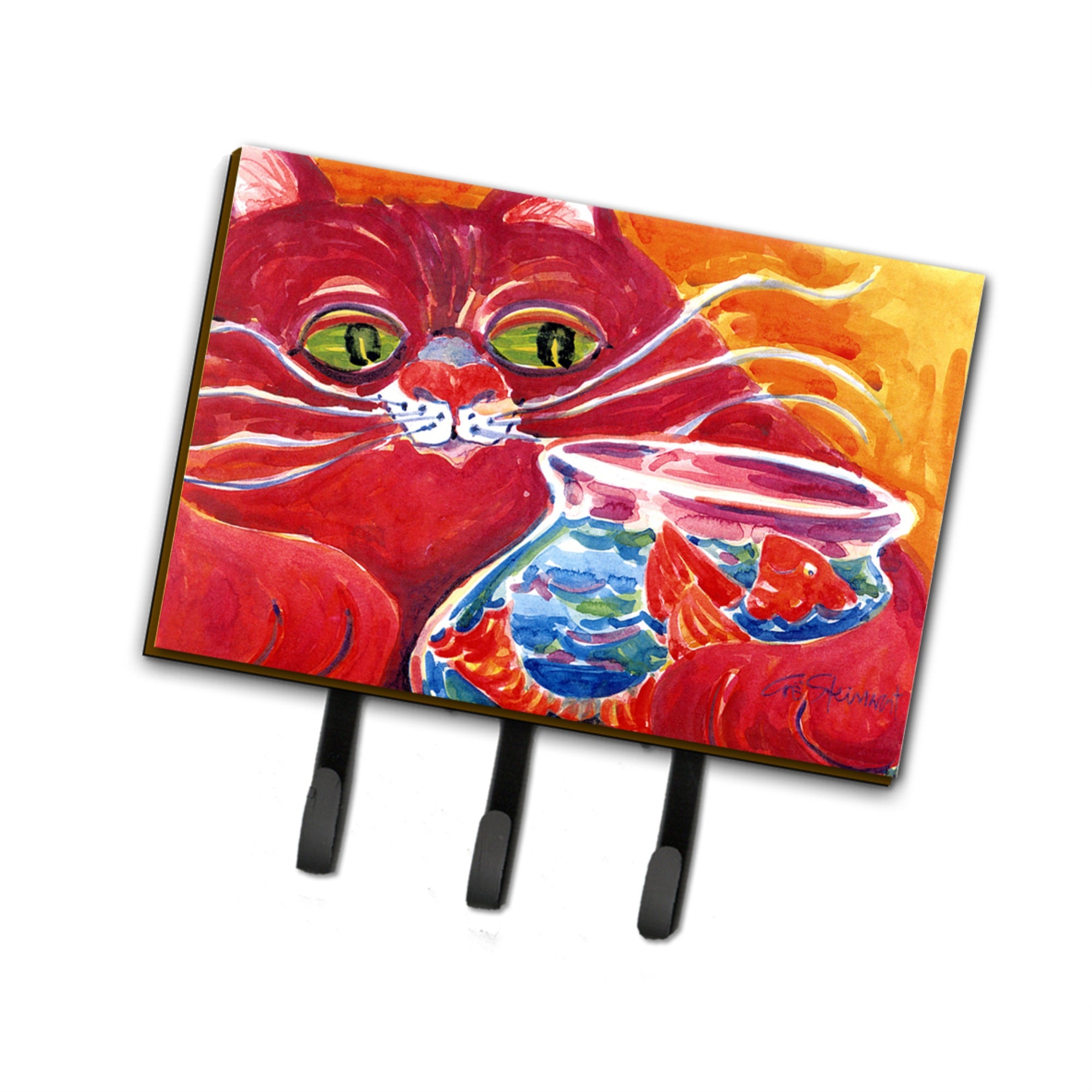 Caroline'S Treasures 6048Th68 Big Red Cat At The Fishbowl Leash Holder Or Key Hook, Large, Multicolor
