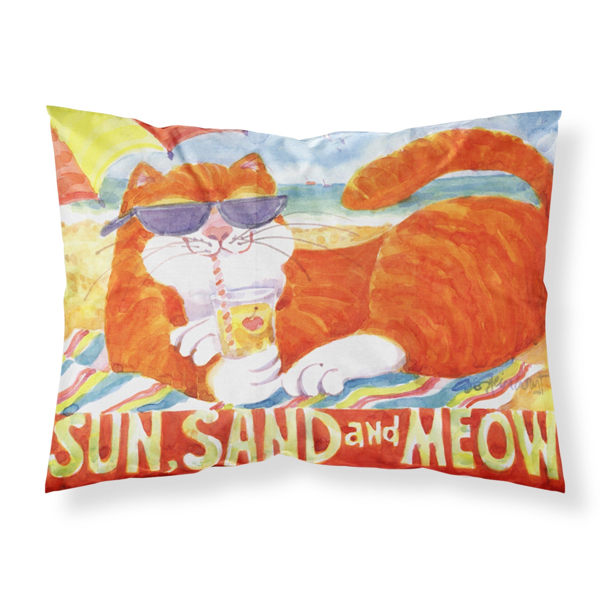 Caroline'S Treasures 6050Pillowcase Orange Tabby At The Beach Moisture Wicking Fabric Standard Pillowcase, Large, Multicolor