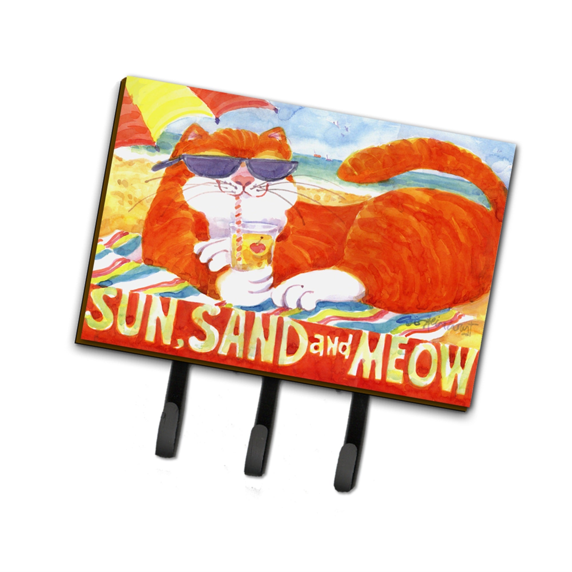 Caroline'S Treasures 6050Th68 Orange Tabby At The Beach Leash Holder Or Key Hook, Large, Multicolor