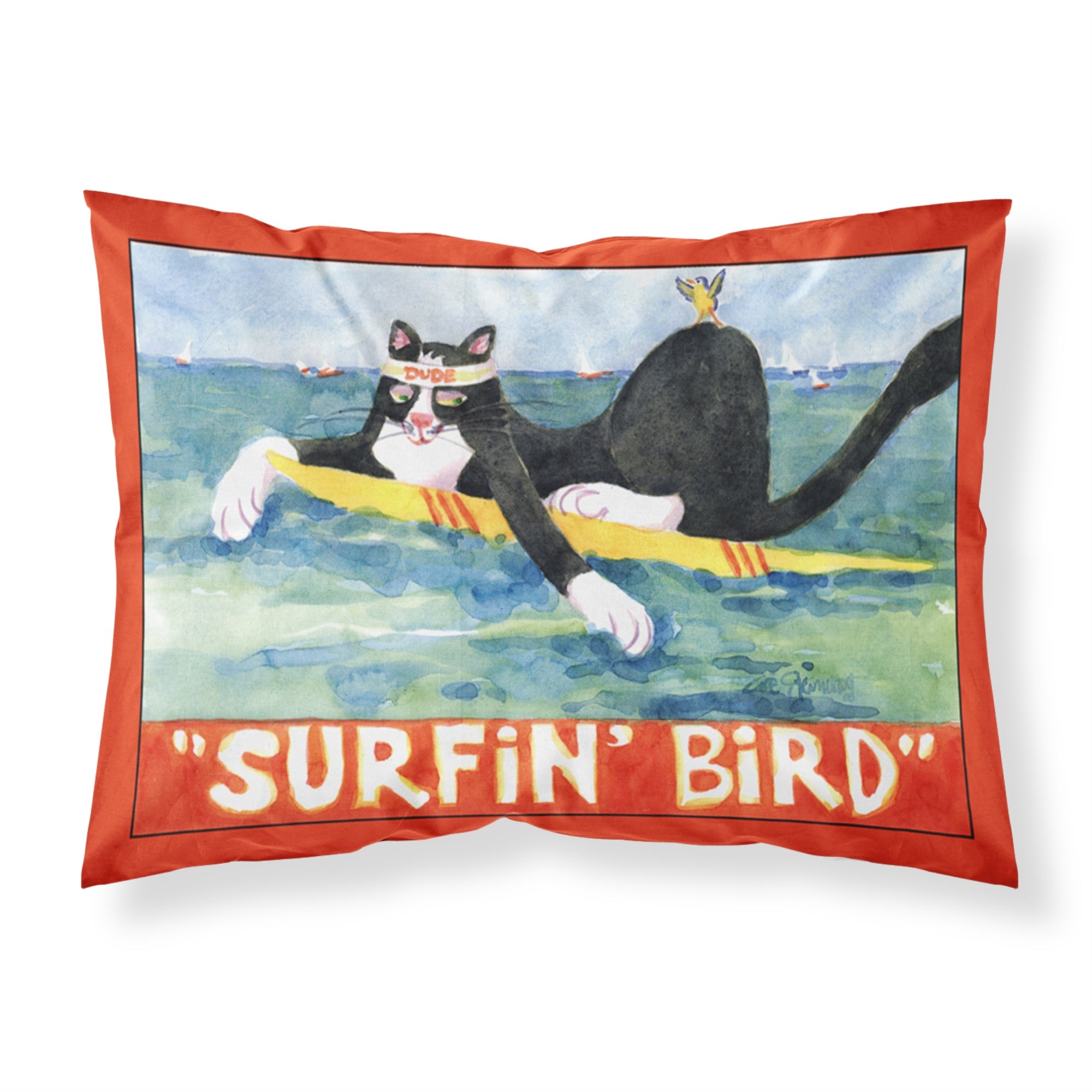 Caroline'S Treasures 6051Pillowcase Black And White Cat Surfing Bird Moisture Wicking Fabric Standard Pillowcase, Large, Multi