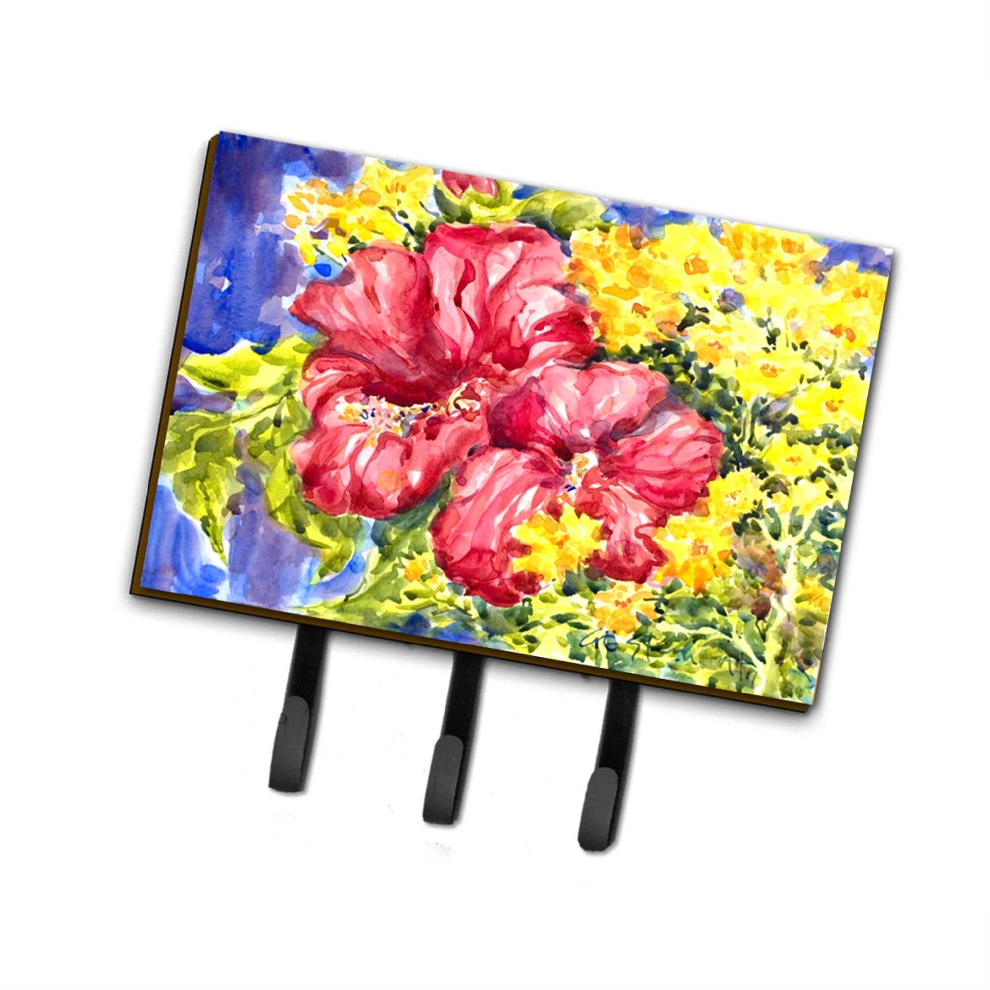 Caroline'S Treasures Flower-Hibiscus Leash Holder Or Key Hooks, Large, Multicolor