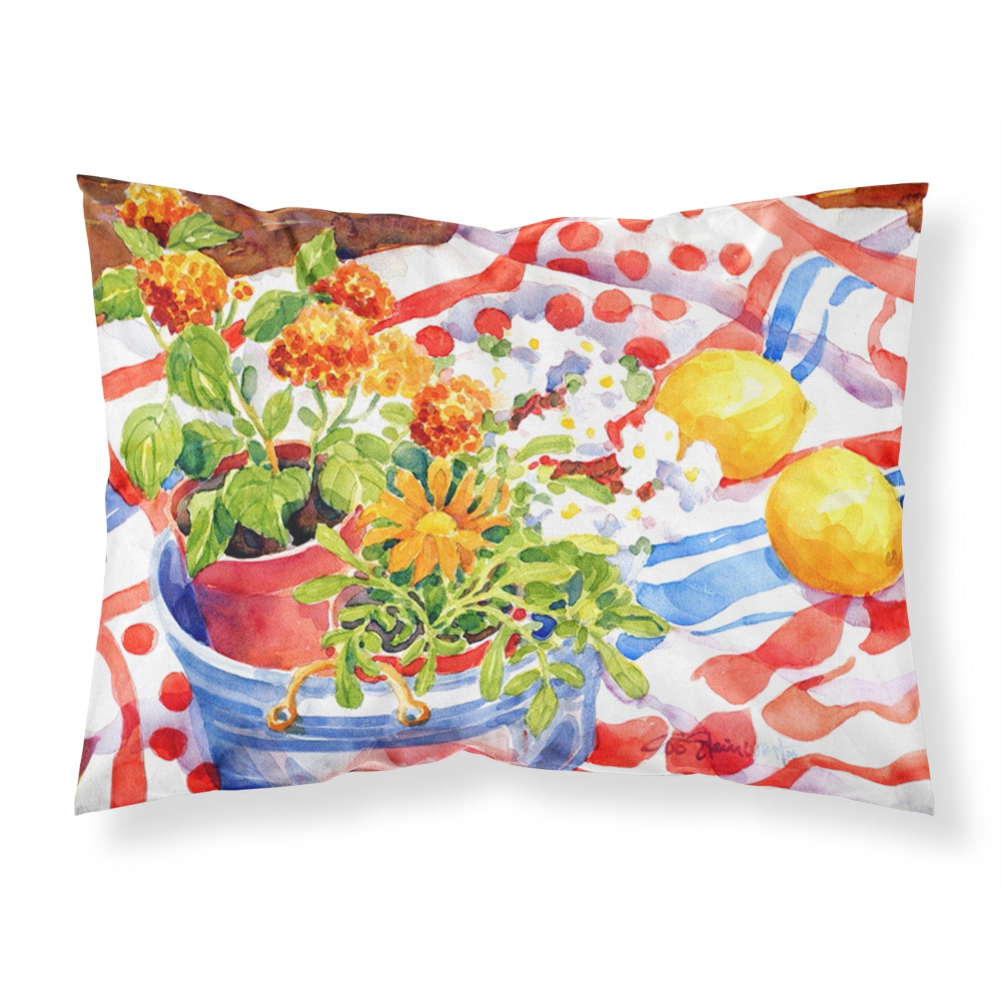 Caroline'S Treasures 6058Pillowcase Flowers With A Side Of Lemons Moisture Wicking Fabric Standard Pillowcase, Large, Multicol