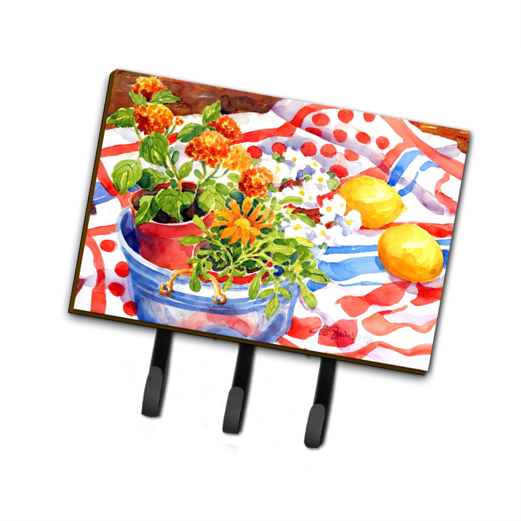 Caroline'S Treasures 6058Th68 Flowers With A Side Of Lemons Leash Holder Or Key Hook, Large, Multicolor