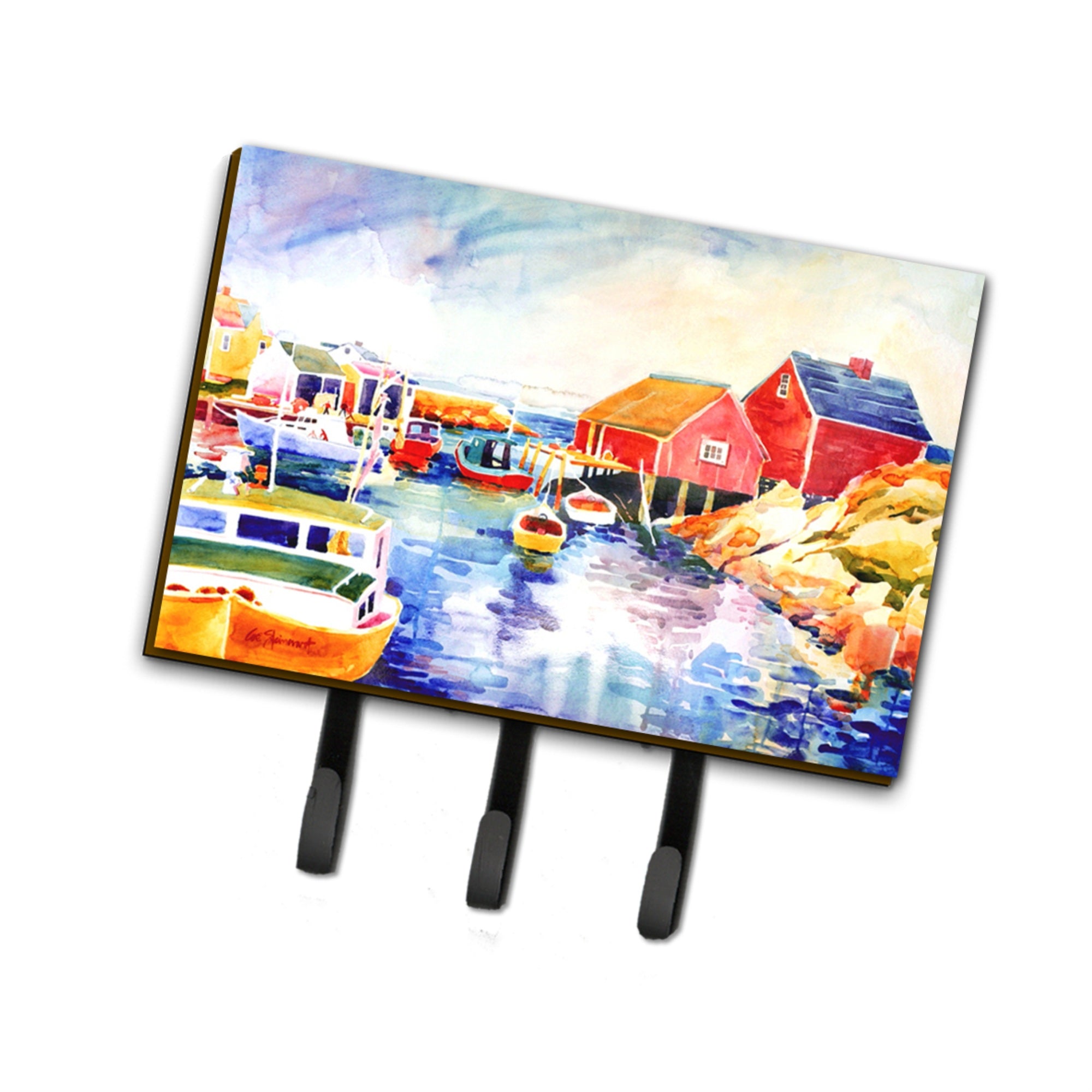 Caroline'S Treasures 6059Th68 Boats At Harbor With A View Leash Holder Or Key Hook, Large, Multicolor