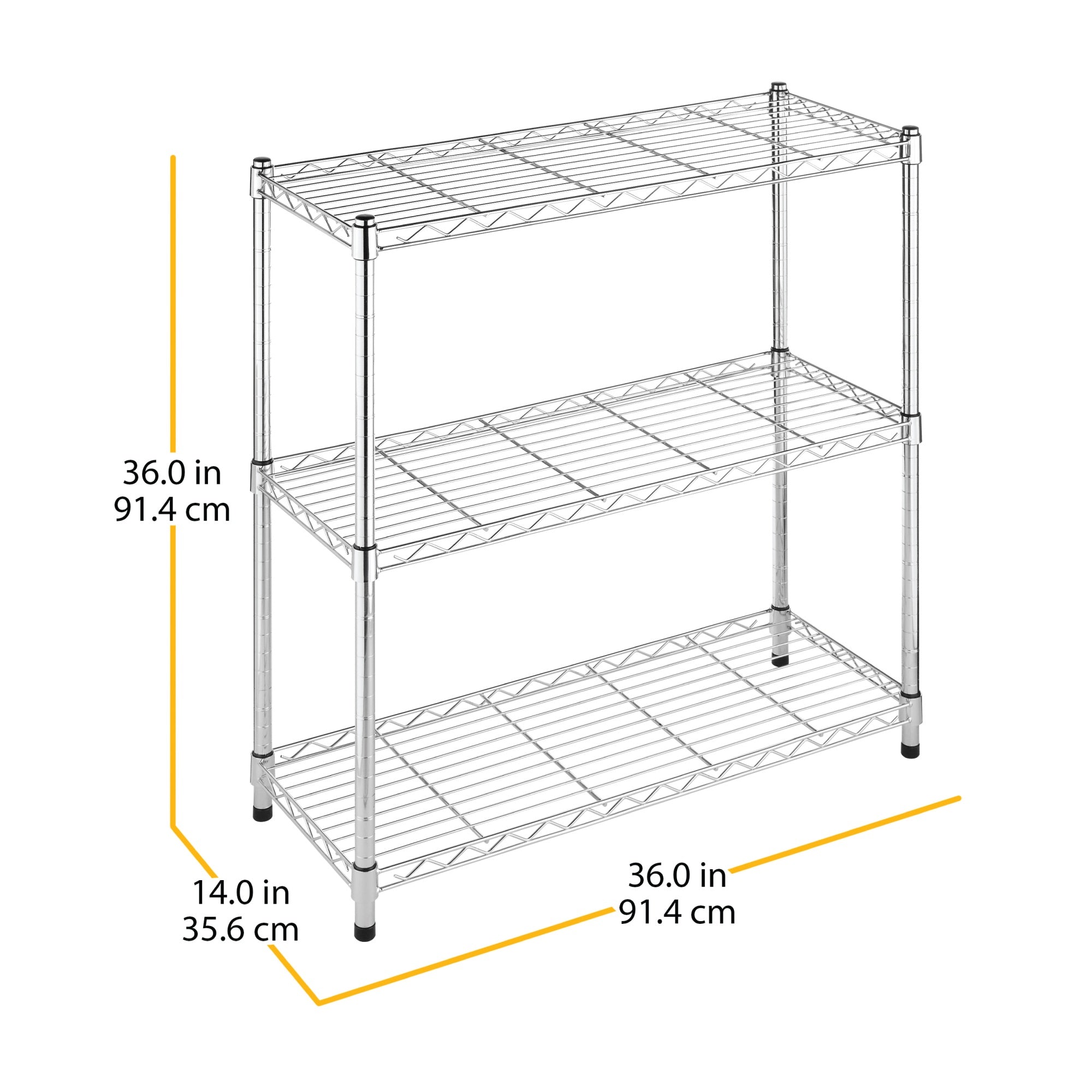 Supreme 3-Tier Shelving with 350 LB Weight Capacity per Shelf, 36-In. H x 36-In. W x 14-In. D, Chrome
