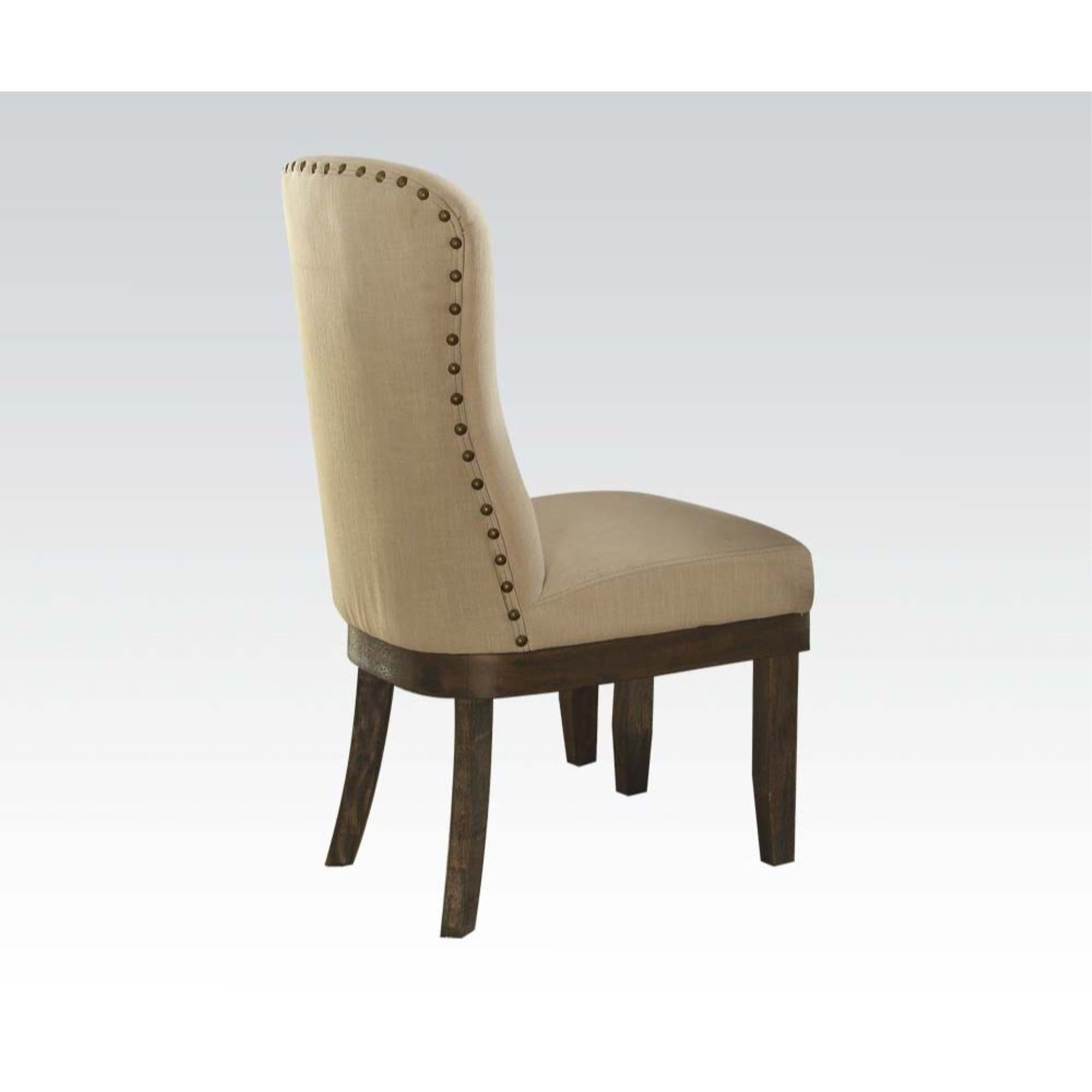 Yardlio Side Chair Set-2 | Wingback Style | Beige Linen Cushion | Nailhead Trim | Solid Hardwoods | Distressed Veneer | Sophisticated Dining Area