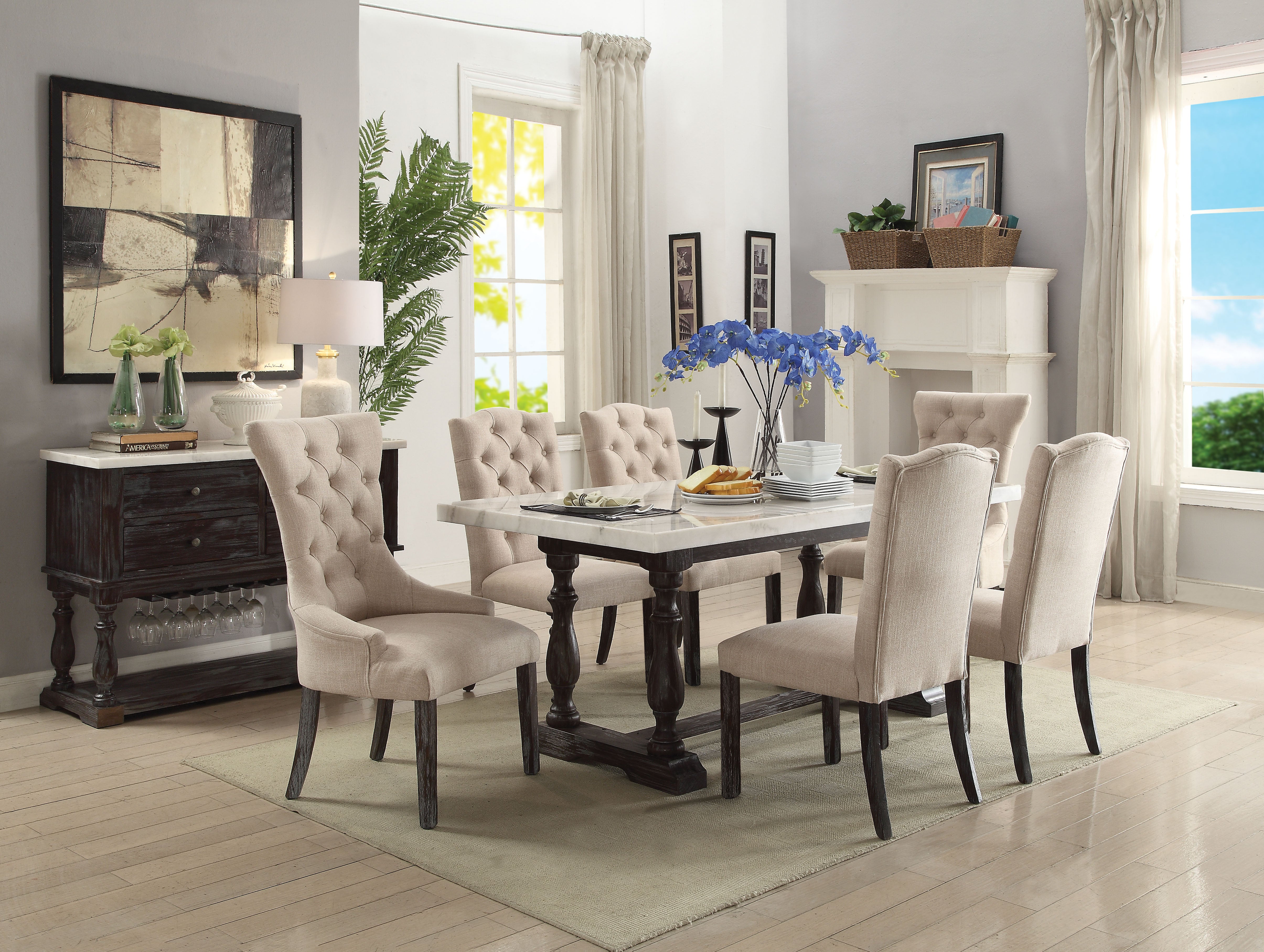 Gerardo - Dining Table White Marble & Weathered Espresso