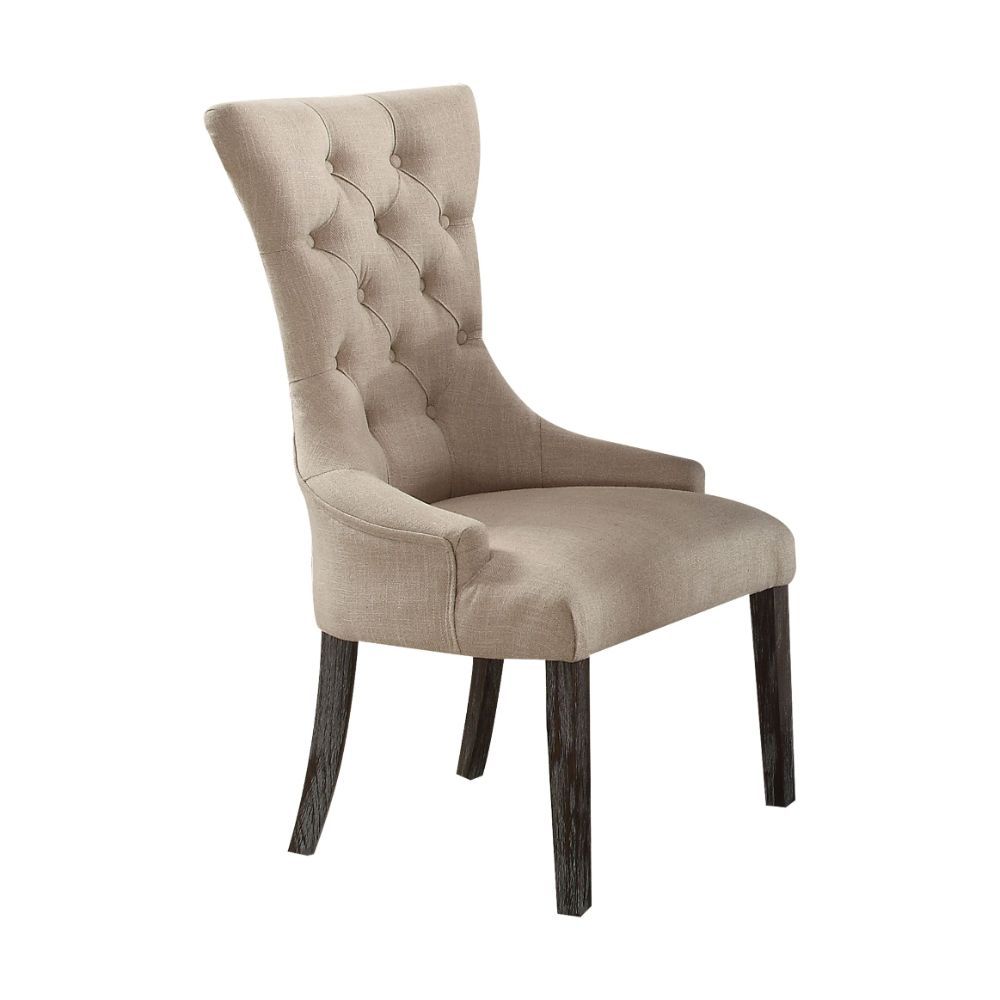 Yadlio Arm Chair Set-2 - Gerardo Dining Collection, Rustic Inspired Design, White Marble Top, Soft Fabric, Weathered Espresso Legs