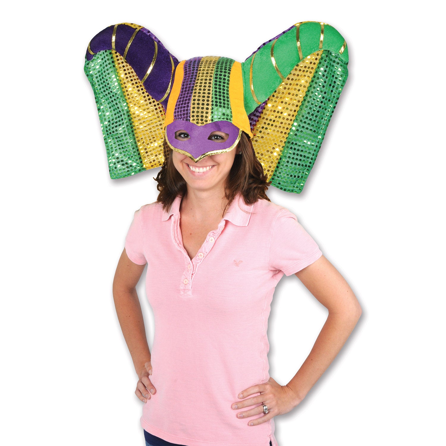 Masked Mardi Gras Hat w/Sequined Drape (Pack of 6)