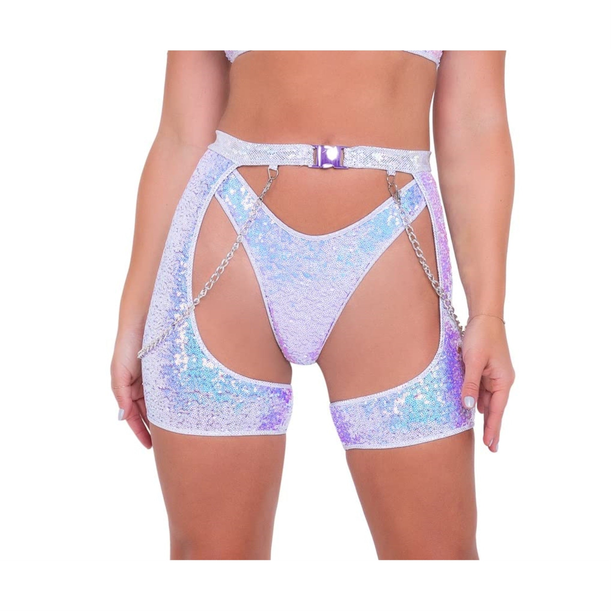 6090 - Sequin Chap Shorts - Medium / Hot Pink