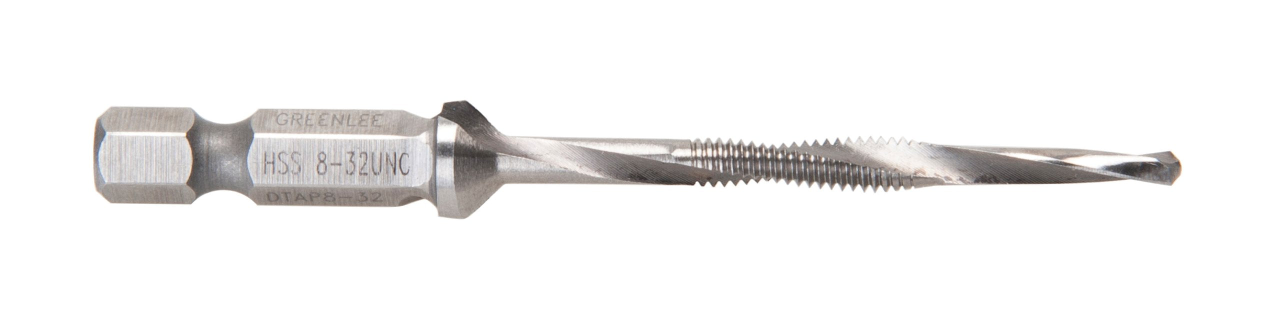Greenlee Dtap8-32 Combination Drill, Tap, And Deburr Bit With Quick Change Hex, 8-32 Nc