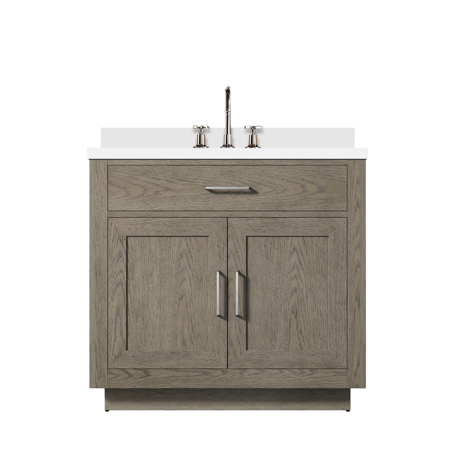 Abbey 36 in W x 22 in D Grey Oak Single Bath Vanity, White Quartz Top, and Faucet Set