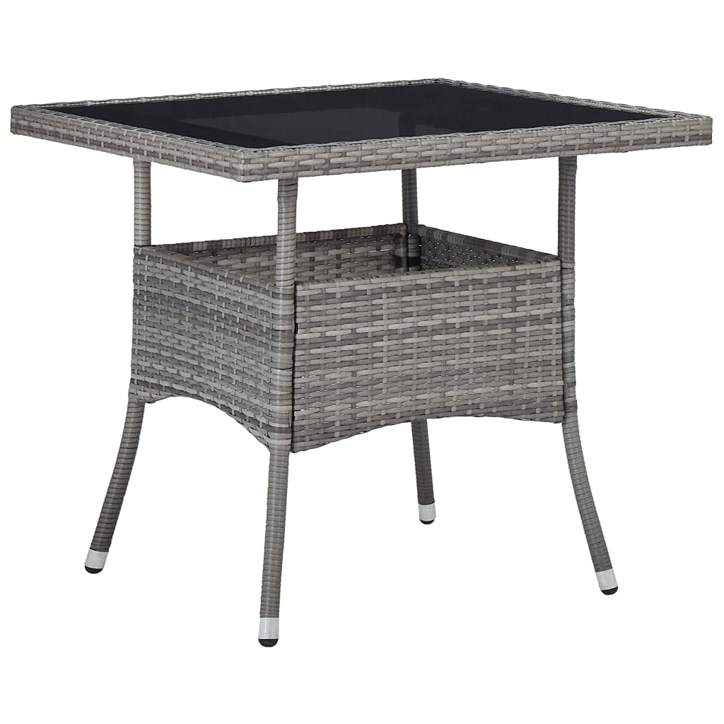 vidaXL Outdoor Dining Table Gray Poly Rattan and Glass