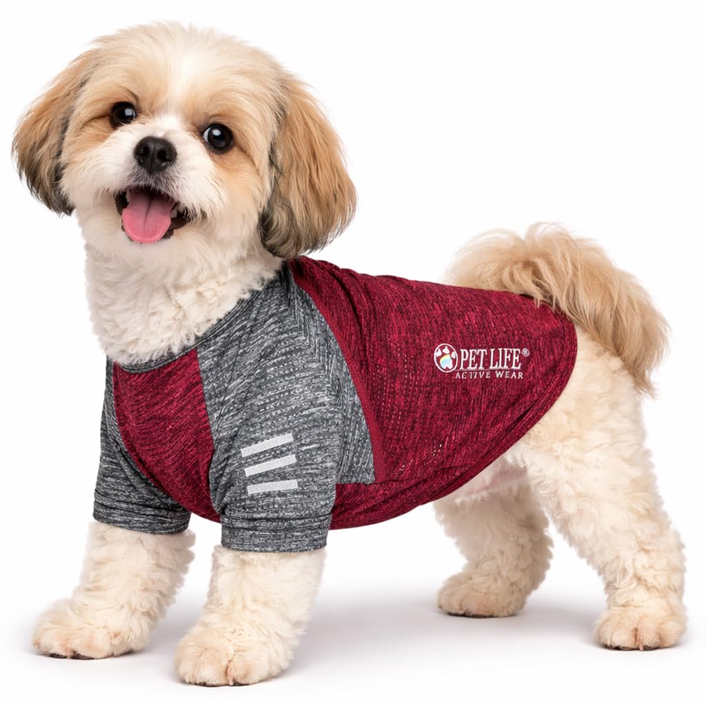 Pet Life  Active Hybreed 4-Way Stretch Two-Toned Performance Dog T-Shirt, Maroon W/ Grey - X-small