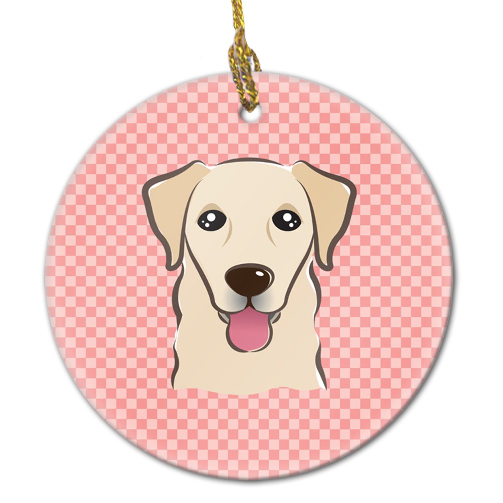 Checkerboard Pink Golden Retriever Ceramic Ornament BB1252CO1
