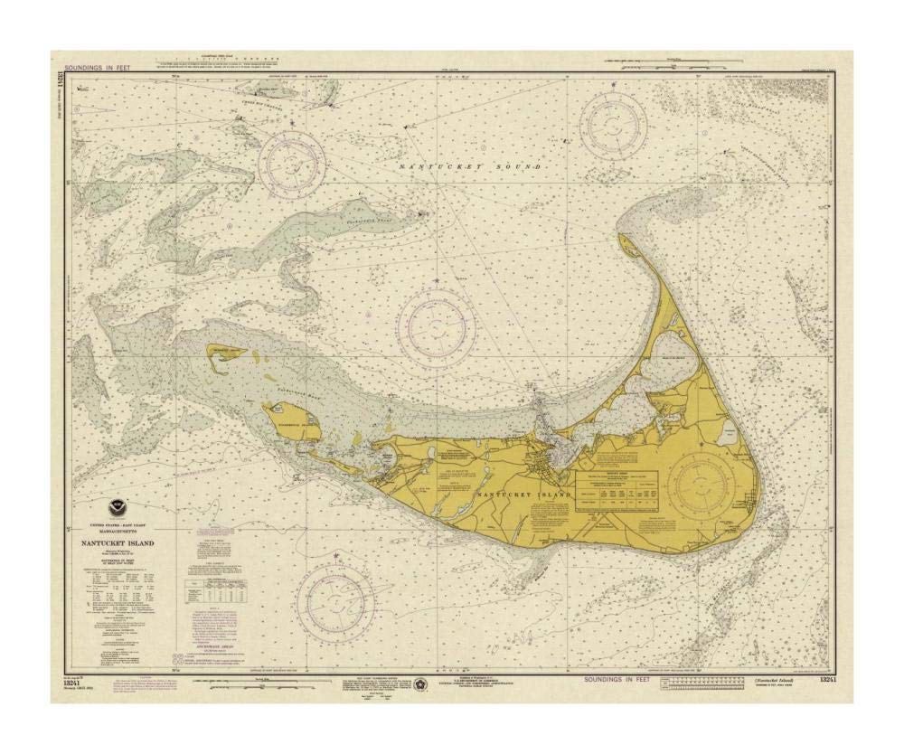 Nautical Chart - Nantucket Island ca. 1975 - Sepia Tinted-Paper Art-18x15”