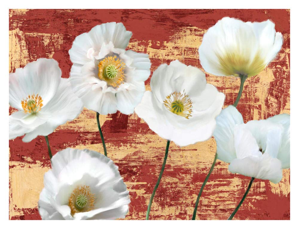 Washed Poppies (Red & Gold)-Paper Art-34x26”