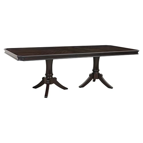 Stoe 76-96 Inch Dining Table, Rectangular Extendable, Pedestal Base, Brown