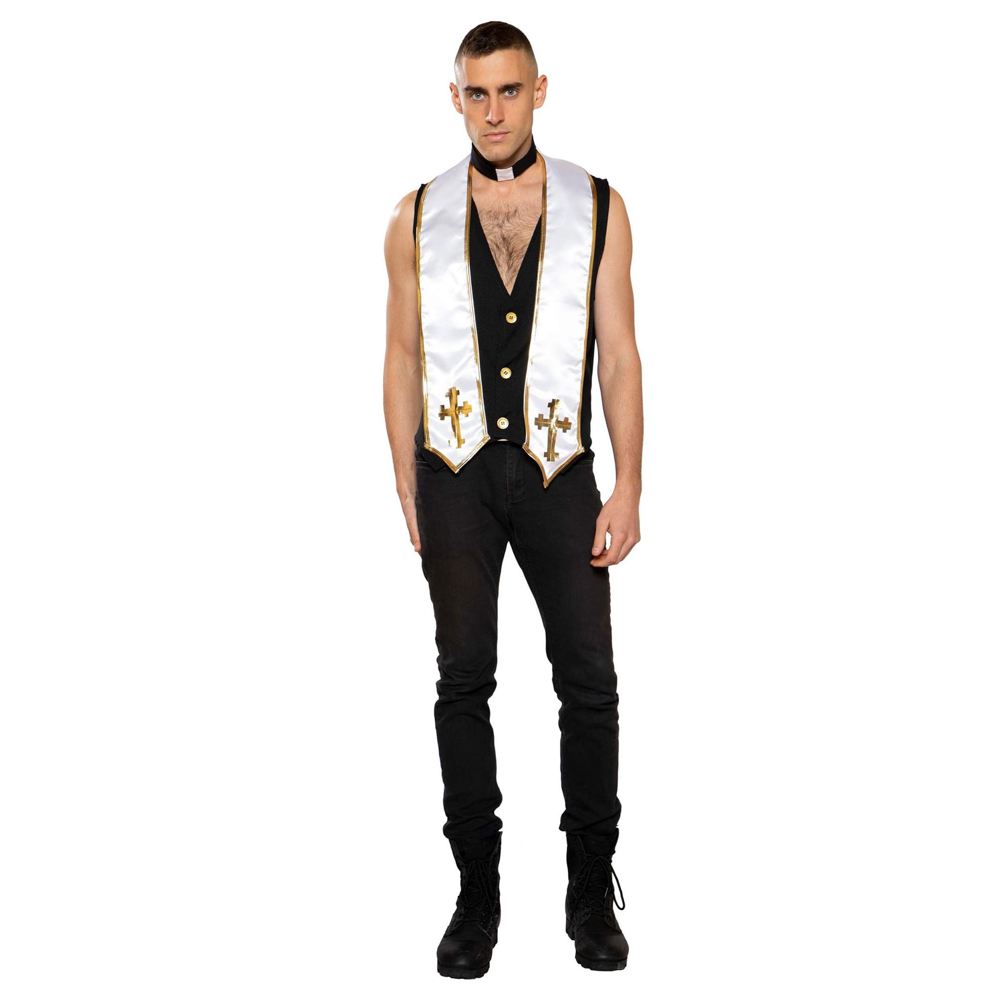 4958 - 2pc Mens Priest Costume - Small / Black/White/Gold