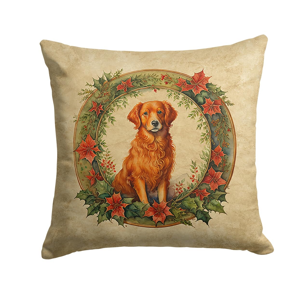 Nova Scotia Duck Tolling Retriever Christmas Flowers Throw Pillow