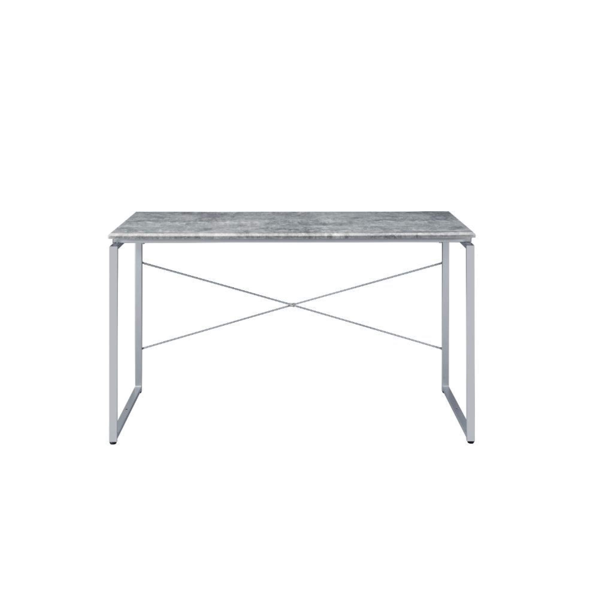 Casafoyer Jurgen Wooden Rectangle Top Writing Desk in Faux Concrete and Silver