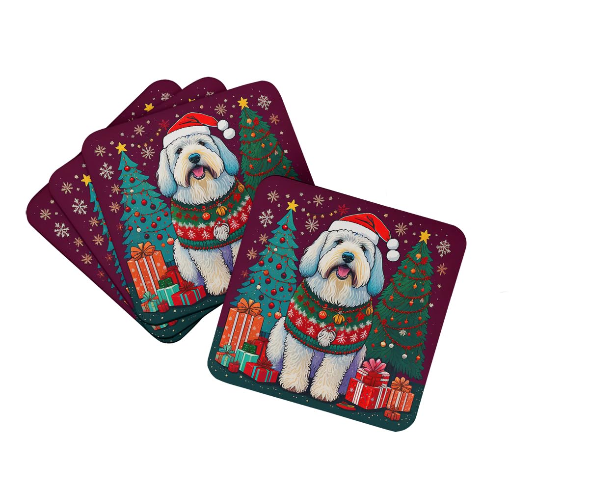 Carolines Treasures Old English Sheepdog Christmas Foam Coaster Set of 4 Cup Coasters for Indoor and Outdoor, Coaster for Tabletop Protection, Anti Slip, Mouse pad Material