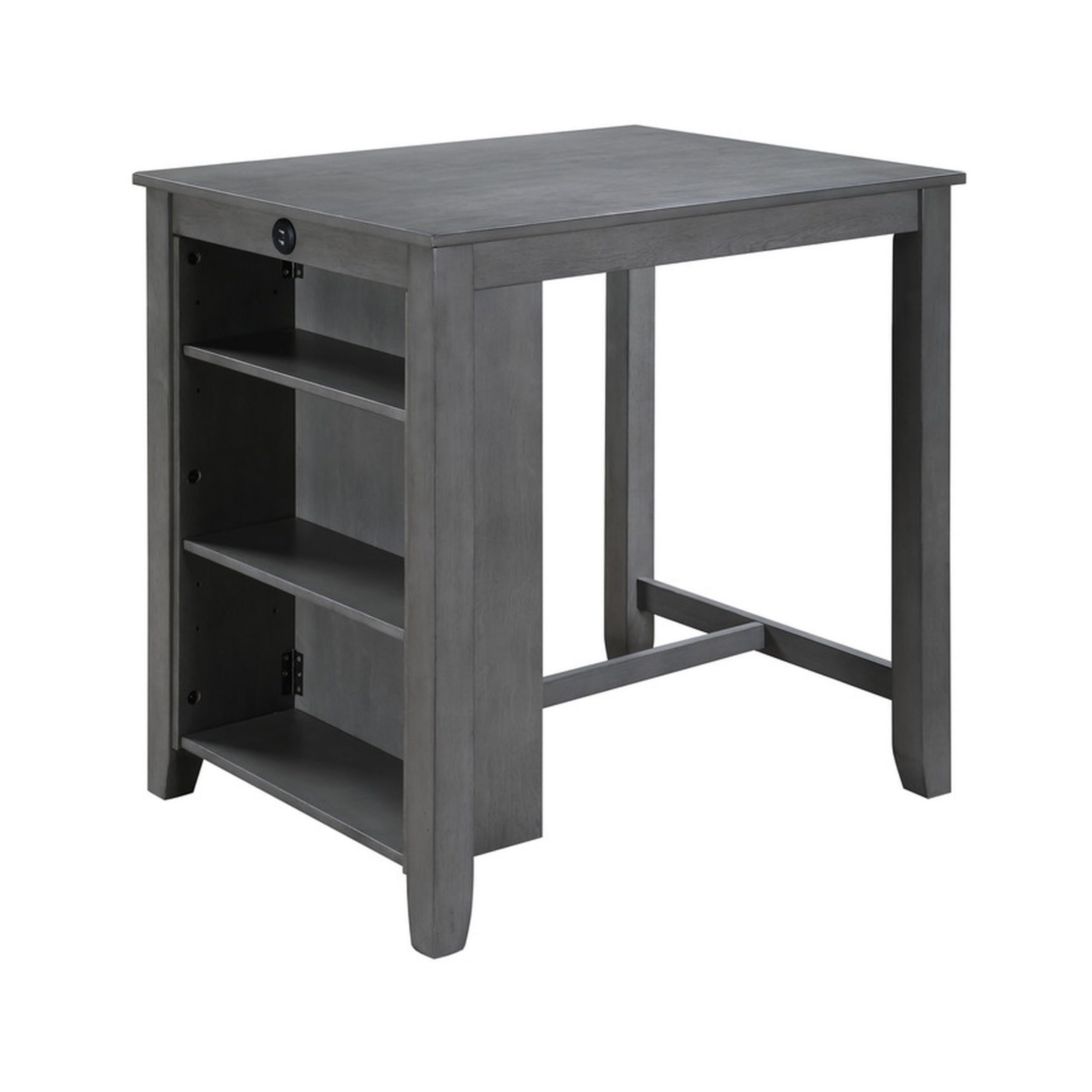 Ham 36 Inch Counter Height Small Dining Table with Shelves, USB Port, Gray