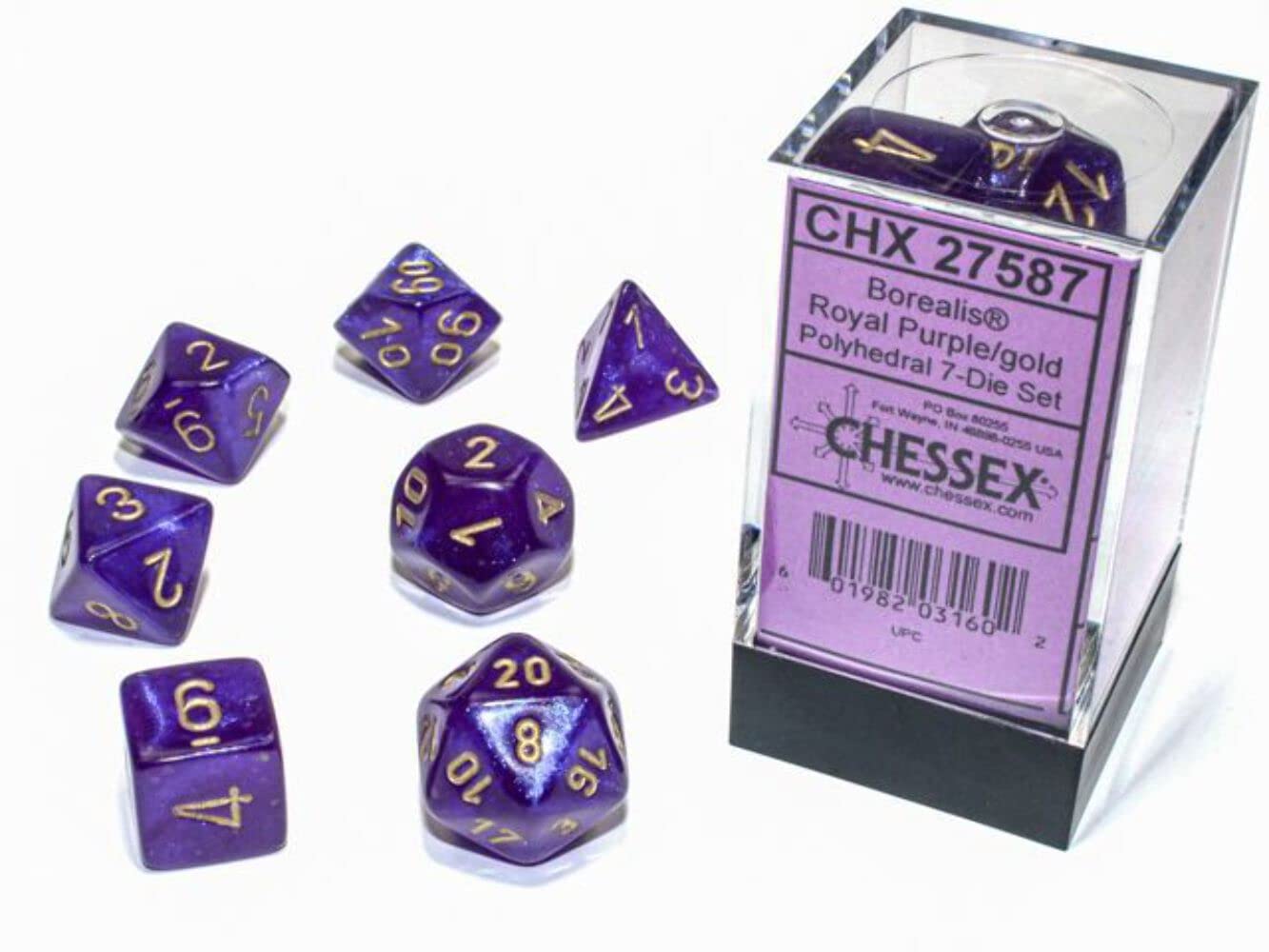Chessex Polyhedral 7-Die Set - Borealis Royal Purple/Gold with Luminary 27587 (CHX27587)