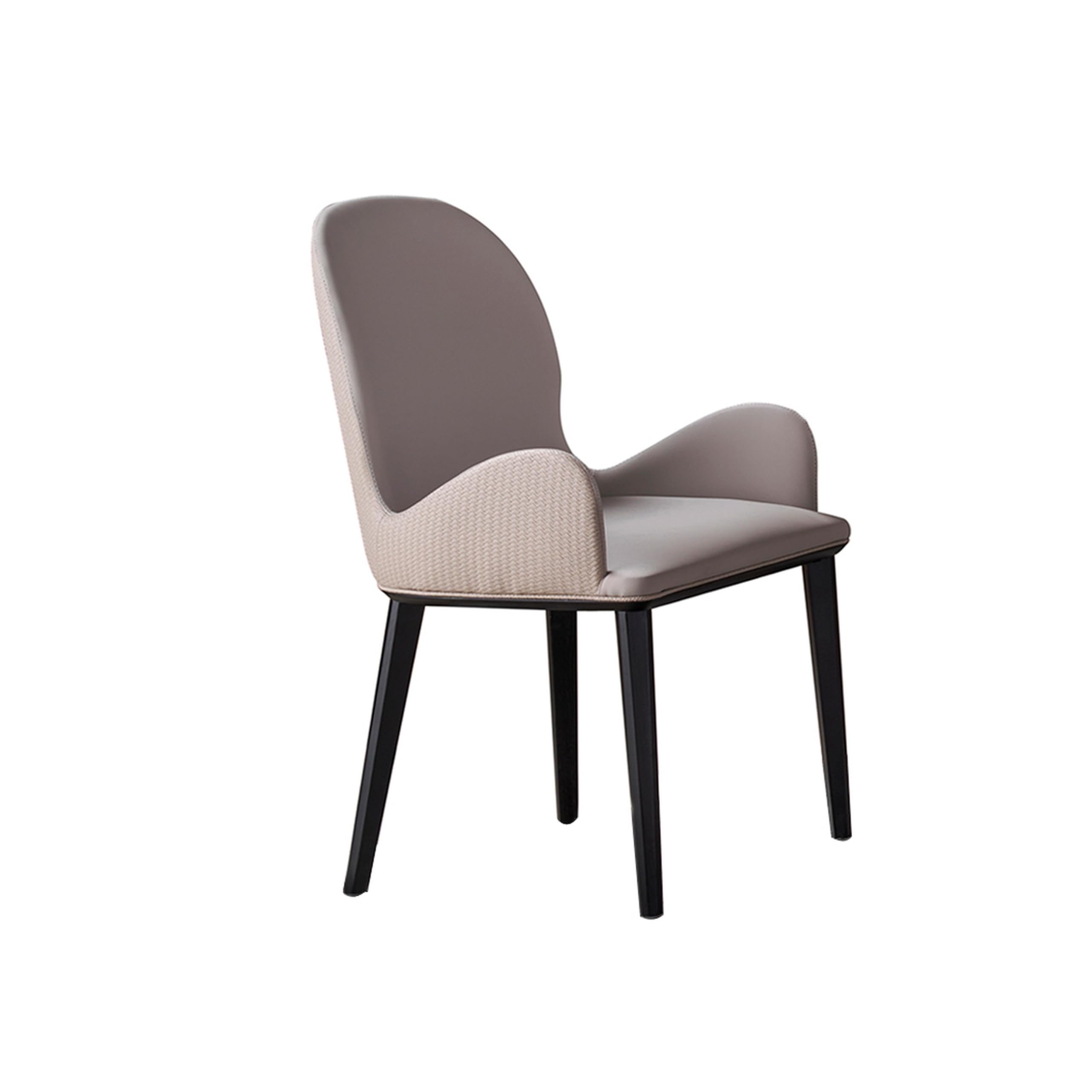 Gry 23 Inch Dining Chair Set of 2, Curved Padded, Beige Faux Leather, Black