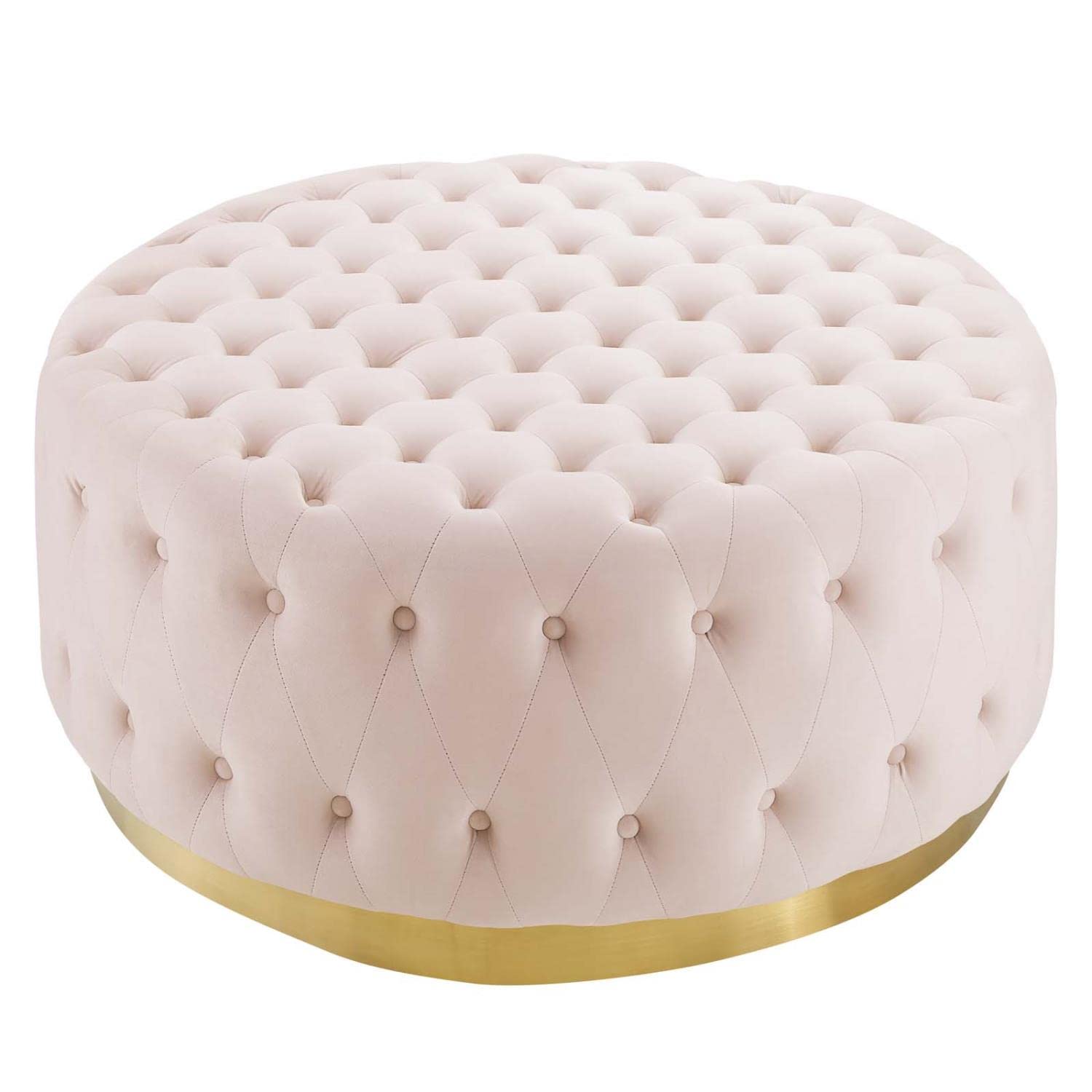 Yardlio Luxurious Tufted Velvet Ottoman - Glamorous Deco Style, Gold Accents, Multi-Functional