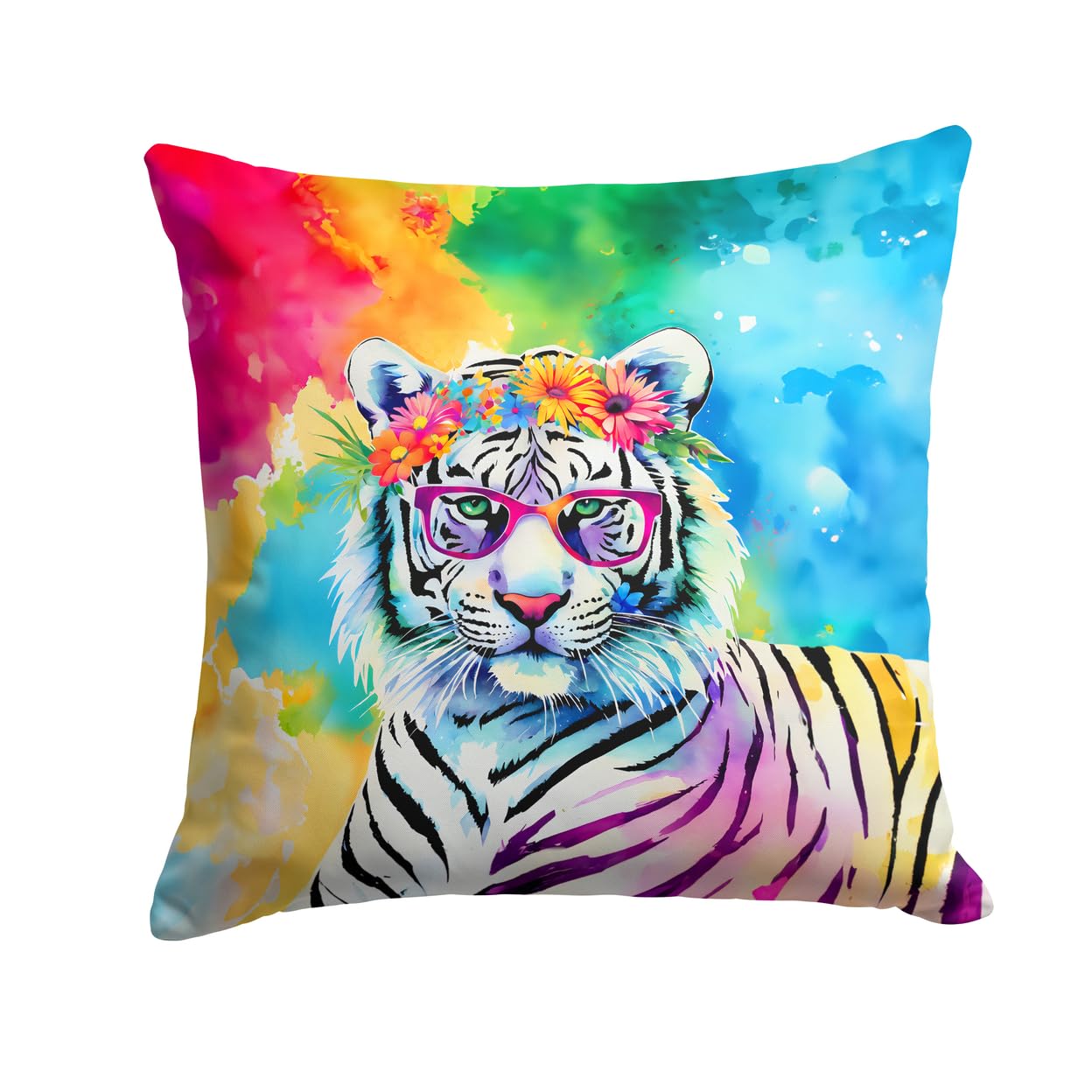 Hippie Animal White Tiger Throw Pillow