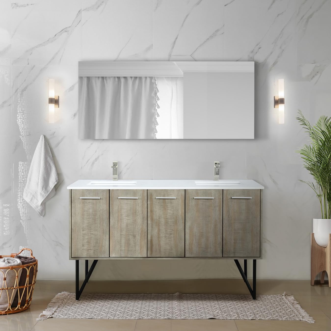 Rustic Acacia Double Bath Vanity 60 in. W x 20 in. D, with Cultured Marble Top